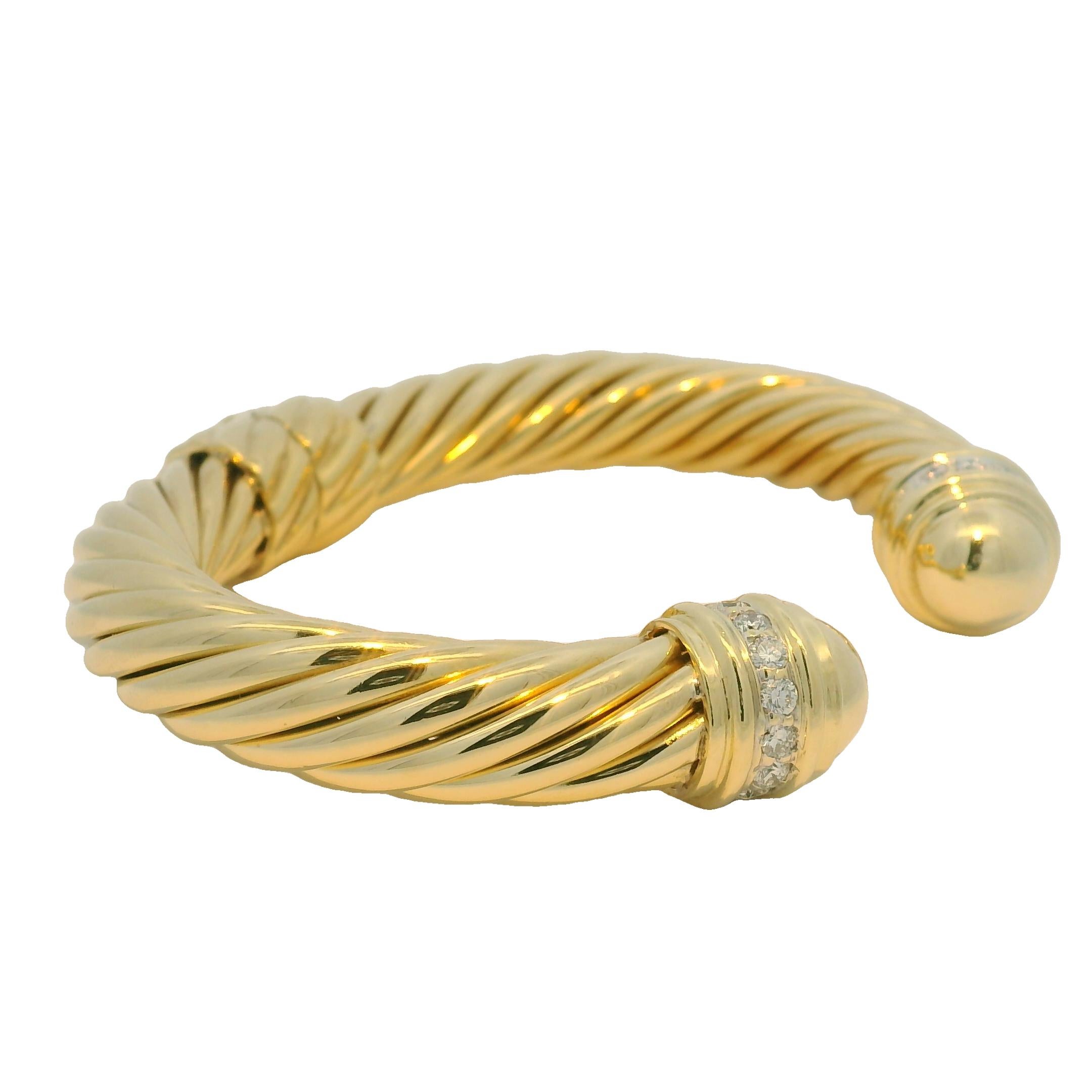 David Yurman, manchette côtelée en or jaune 18 carats avec grand diamant Excellent état - En vente à Boca Raton, FL