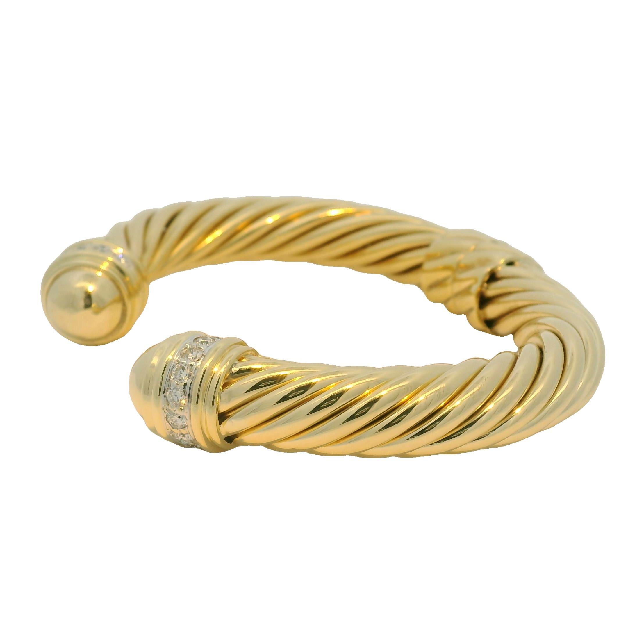 David Yurman, manchette côtelée en or jaune 18 carats avec grand diamant Pour femmes en vente