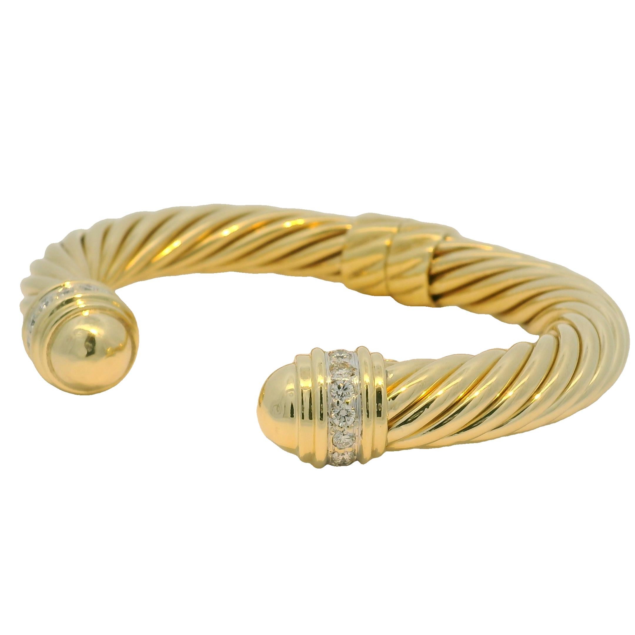 David Yurman, manchette côtelée en or jaune 18 carats avec grand diamant en vente 1