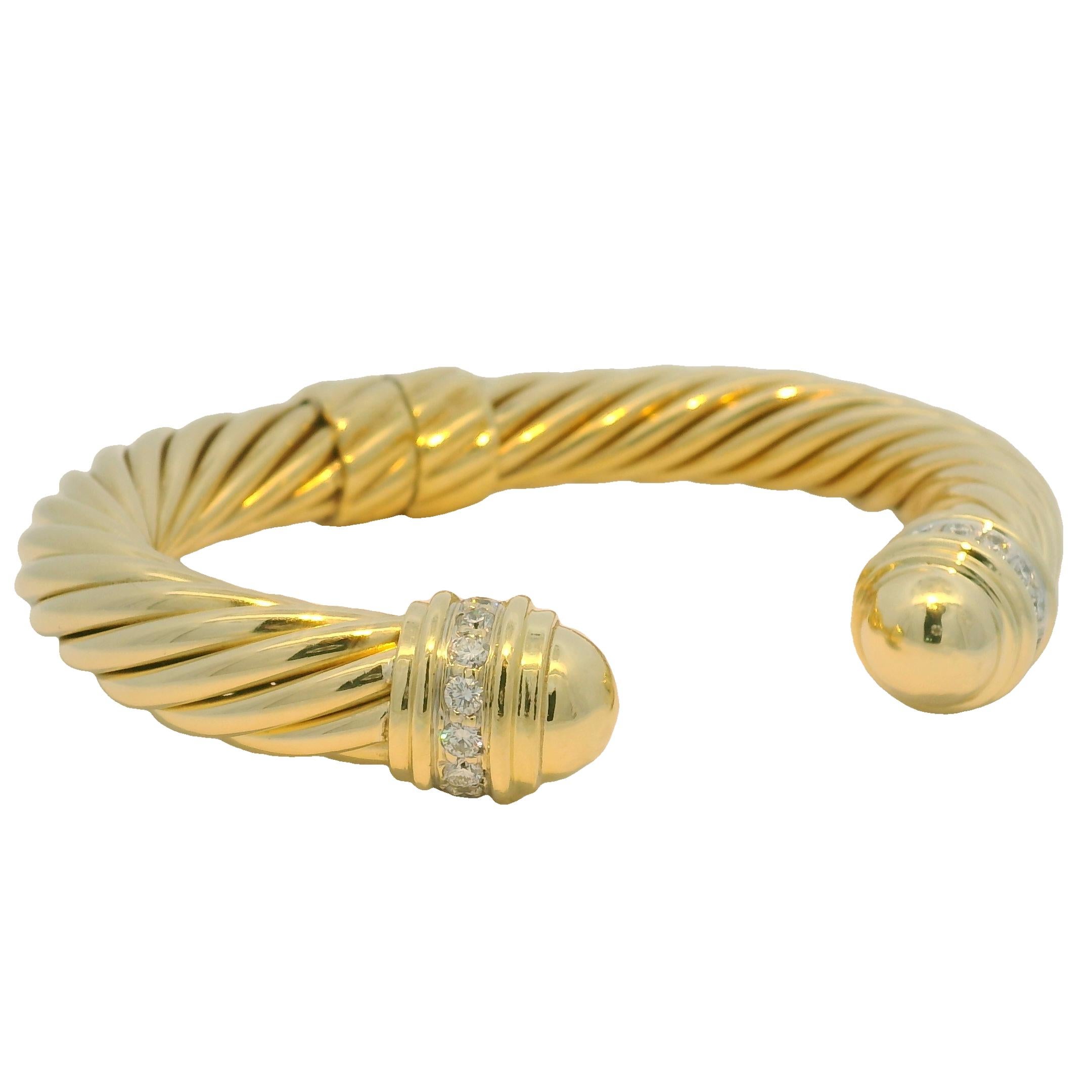David Yurman, manchette côtelée en or jaune 18 carats avec grand diamant en vente 2