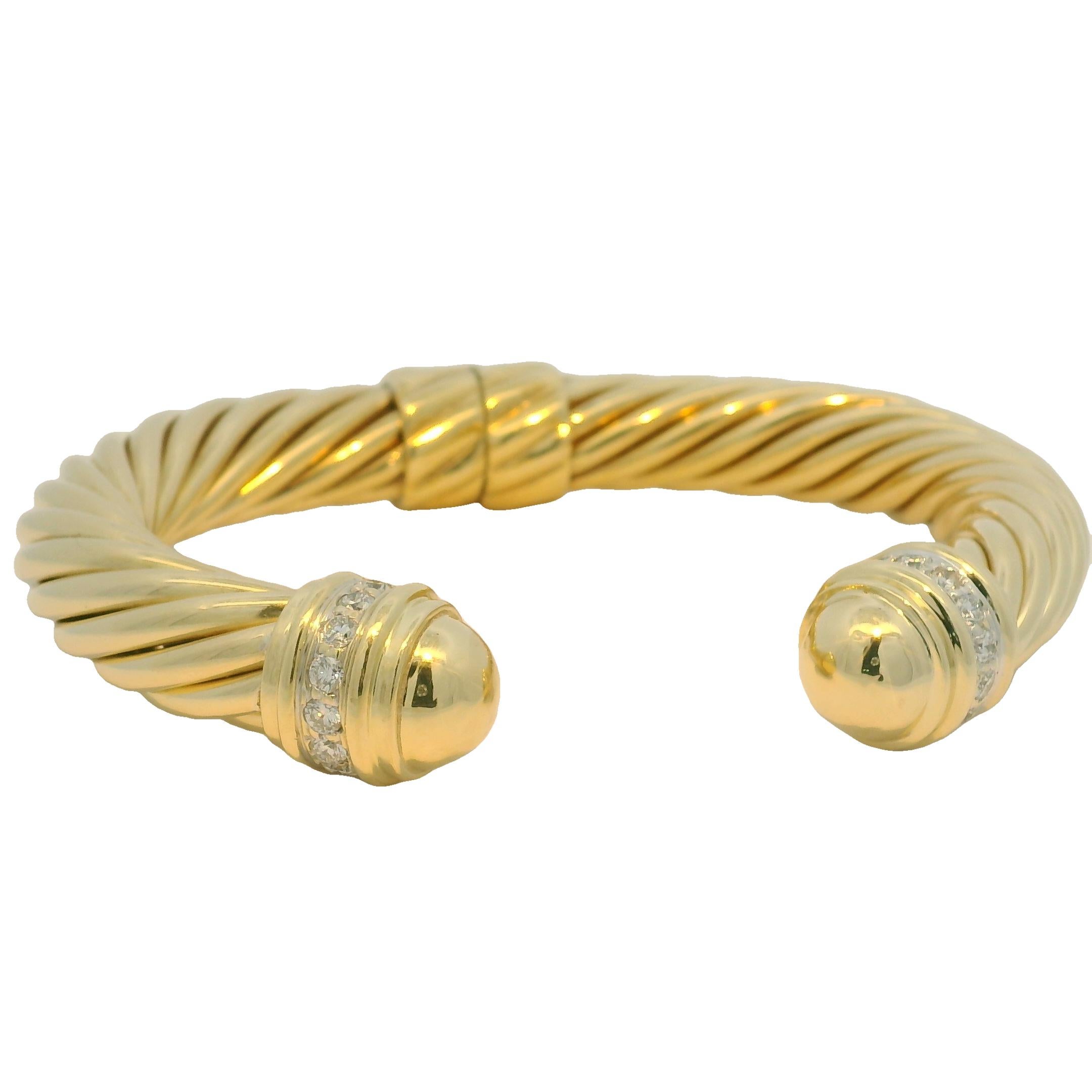 David Yurman, manchette côtelée en or jaune 18 carats avec grand diamant en vente 3
