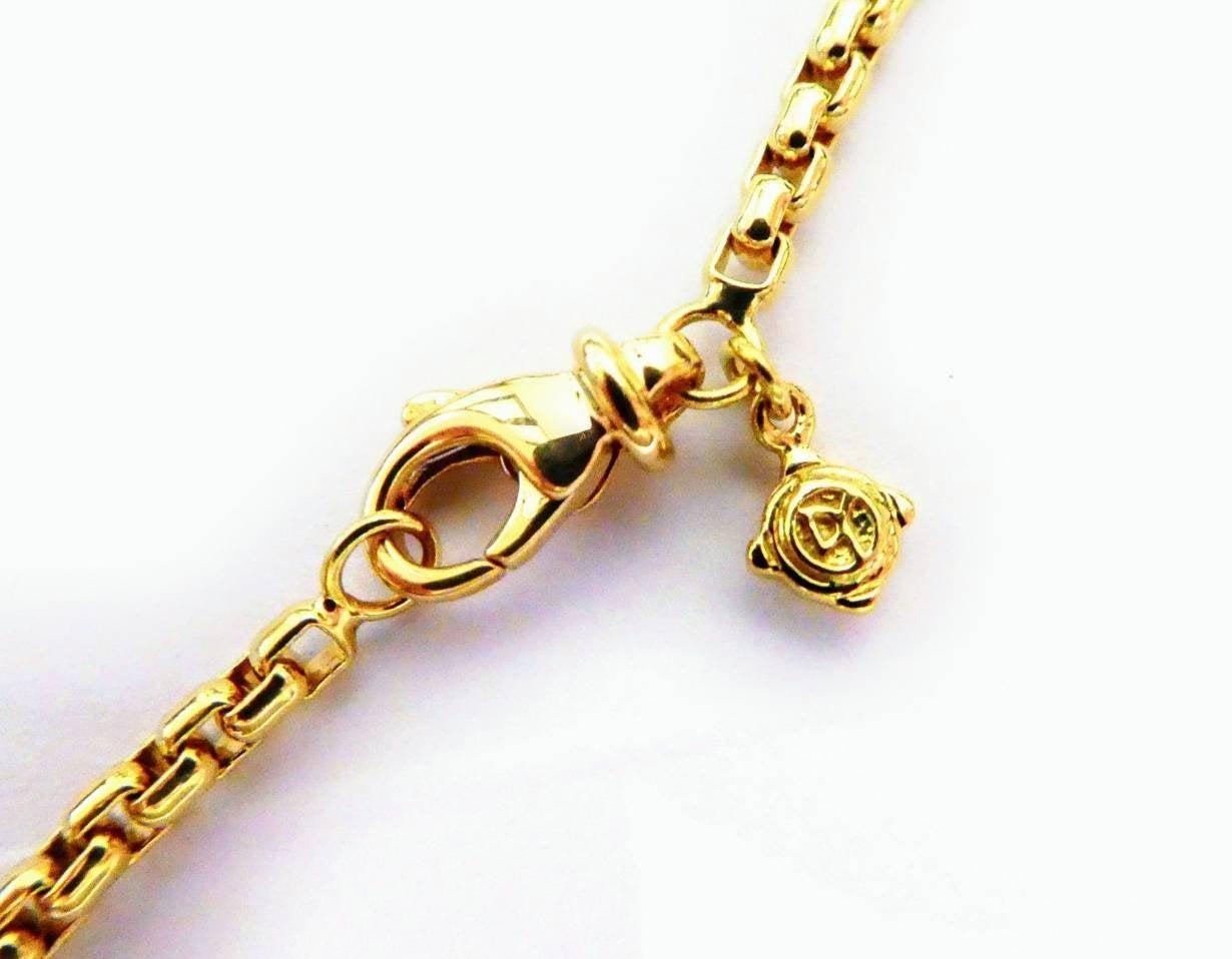 Modern David Yurman 18 Karat Gold Diamond Lariat Necklace Turquoise Ball Pendant Drop