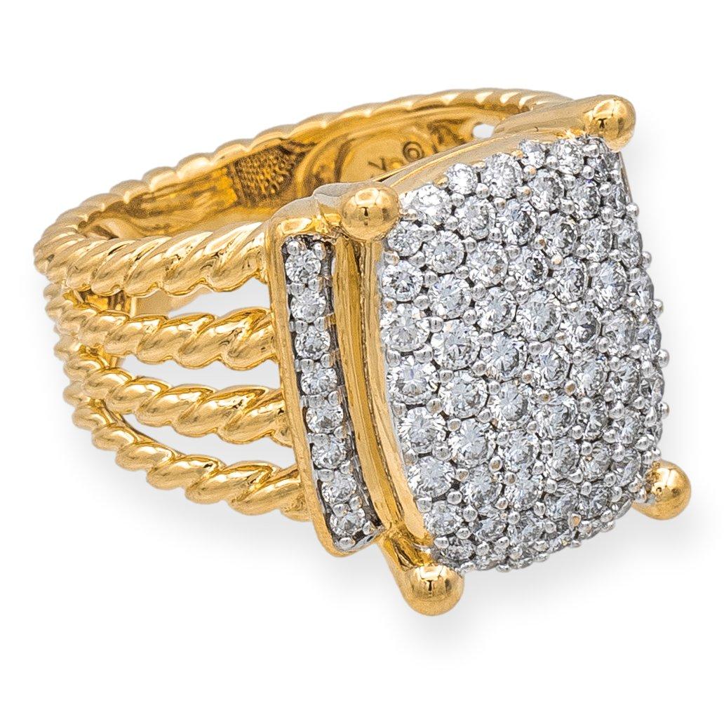 David Yurman 18k Gelbgold Diamant Pave 1,14 Karat Weizenbeer Cocktail-Ring (Moderne) im Angebot