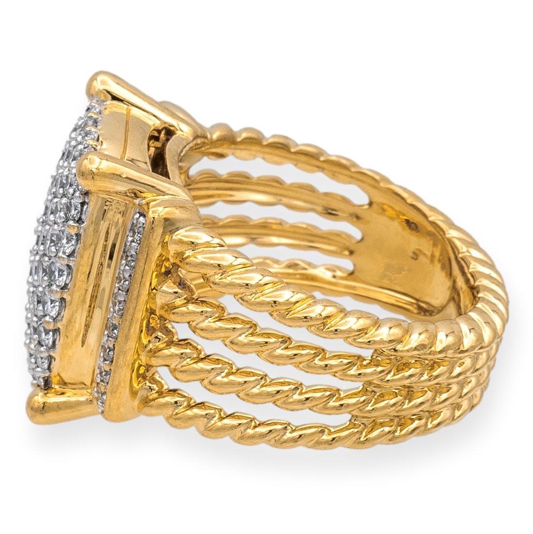 David Yurman 18k Yellow Gold Diamond Pave 1.14 Carat Wheaton Cocktail Ring In Excellent Condition For Sale In New York, NY