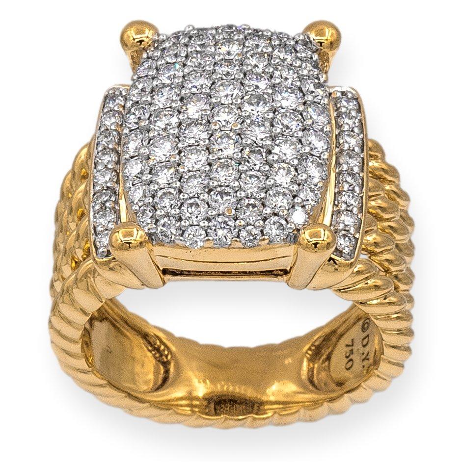 Women's or Men's David Yurman 18k Yellow Gold Diamond Pave 1.14 Carat Wheaton Cocktail Ring For Sale