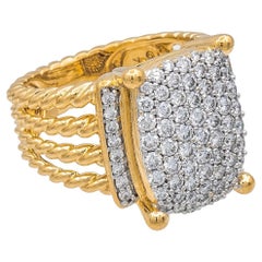 David Yurman 18k Gelbgold Diamant Pave 1,14 Karat Weizenbeer Cocktail-Ring