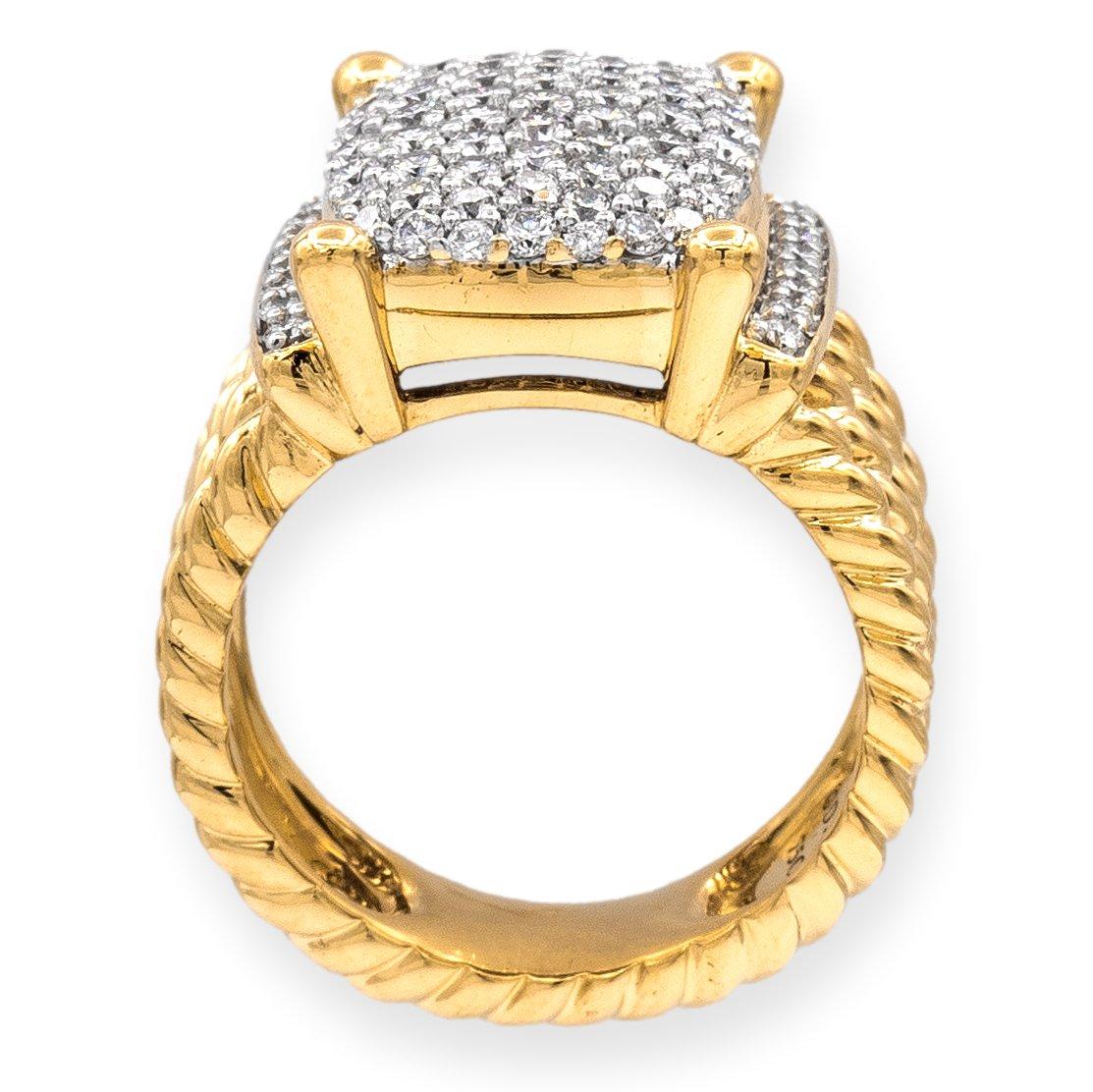 David Yurman 18k Yellow Gold Diamond Pave 1.14 Carat Wheaton Cocktail Ring In Excellent Condition In New York, NY