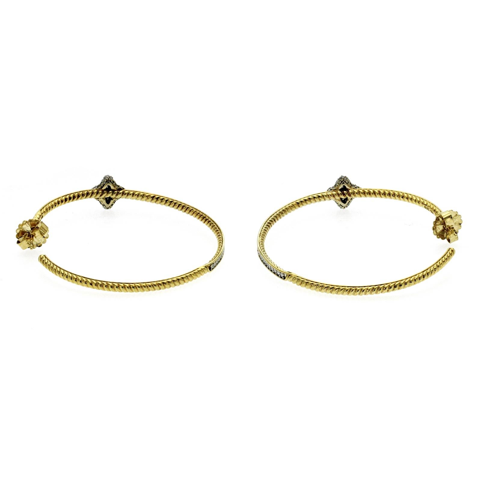 David Yurman 18K Yellow Gold Diamond Quatrefoil Extra Large Hoop Earrings In Excellent Condition For Sale In Los Angeles, CA