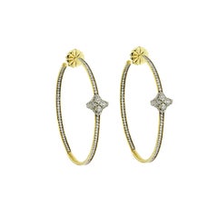 Used David Yurman 18K Yellow Gold Diamond Quatrefoil Extra Large Hoop Earrings