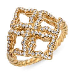 David Yurman 18k Yellow Gold Diamond Quatrefoil Ring