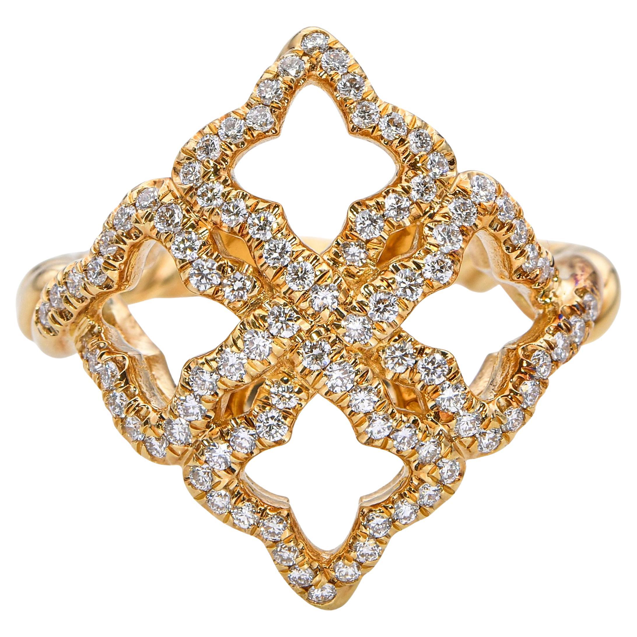 David Yurman 18k Yellow Gold Diamond Quatrefoil Ring For Sale