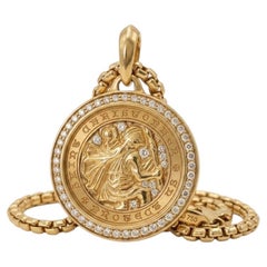 David Yurman 18k Yellow Gold Diamond Saint Christopher Pendant Amulet