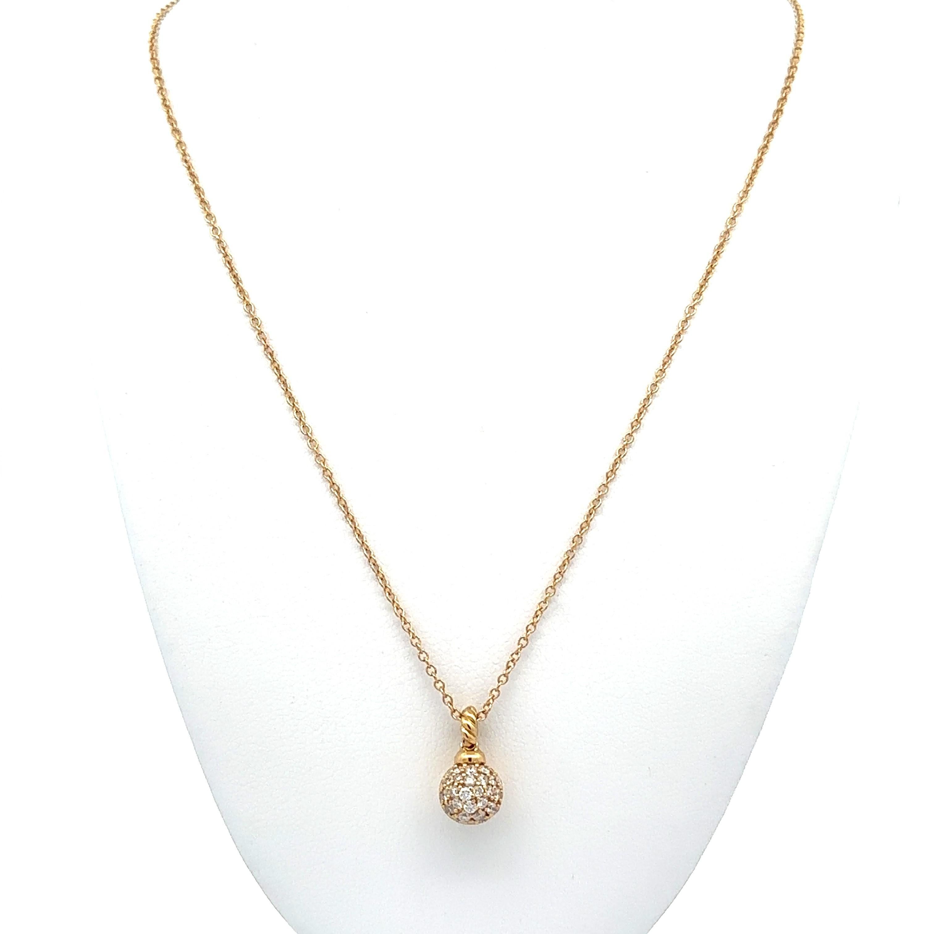 David Yurman 18k Gelbgold Diamant Solari Ball Anhänger Verstellbare Halskette im Angebot 6