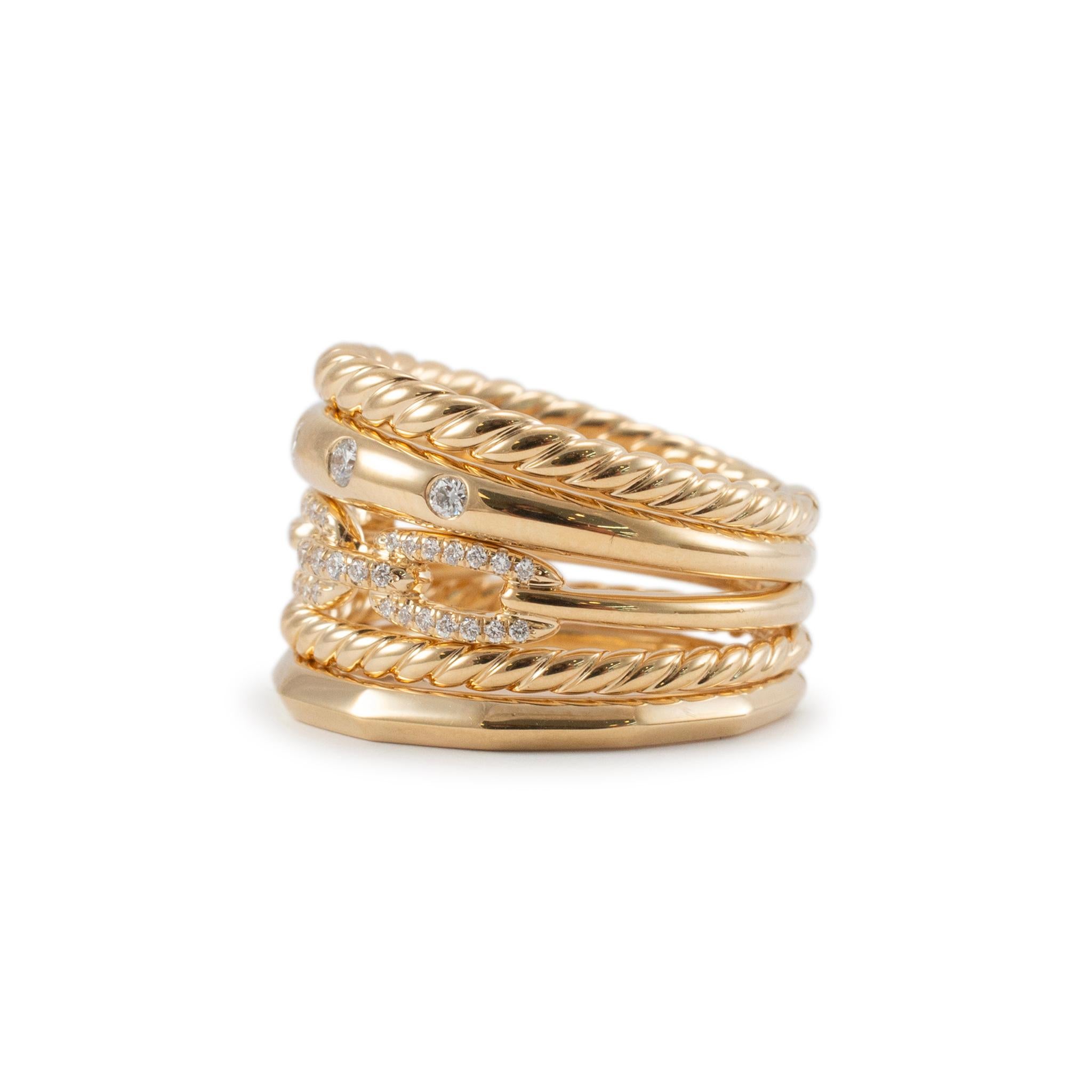 Round Cut David Yurman 18K Yellow Gold Diamond Stax Wide Five Row Band Ring
