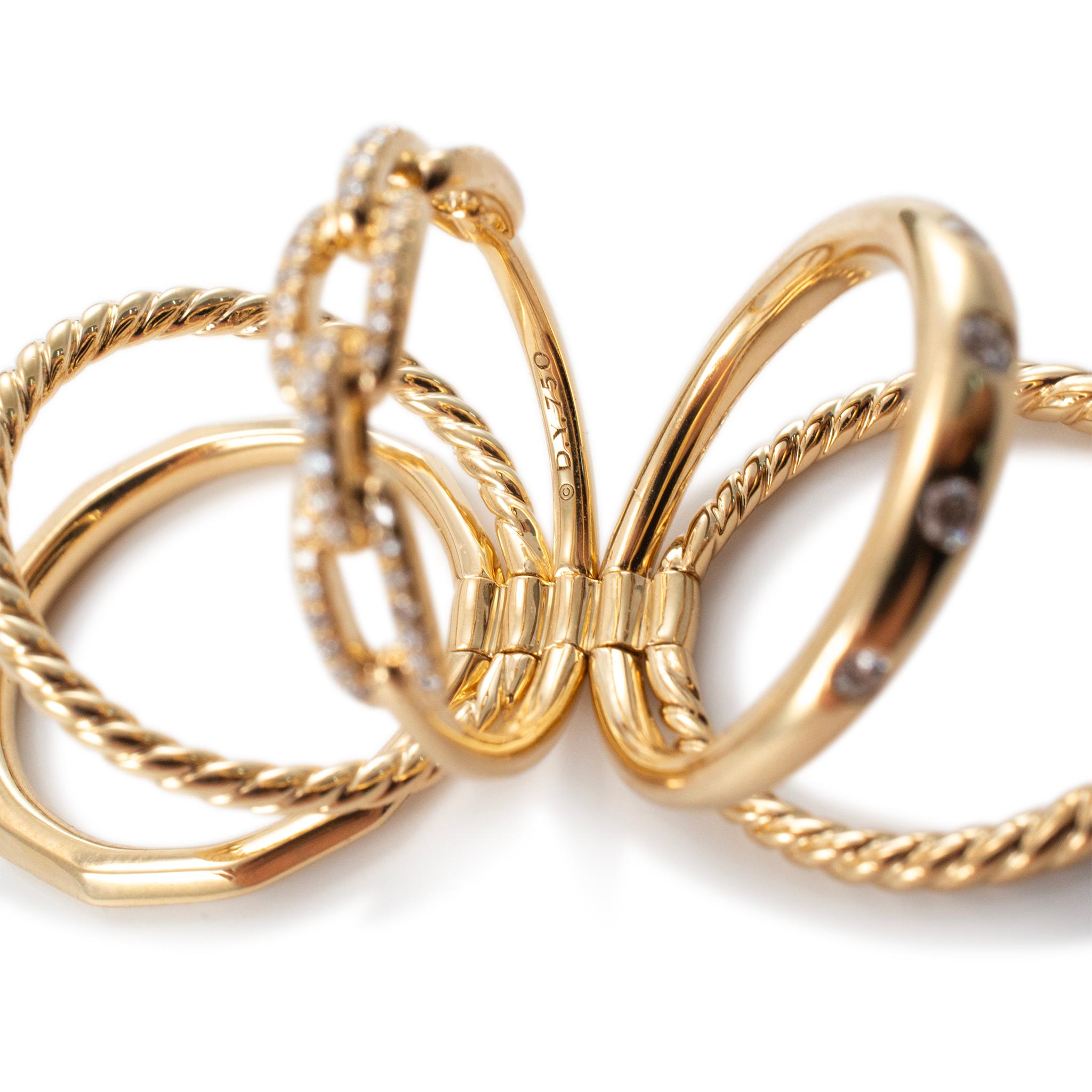 David Yurman 18K Yellow Gold Diamond Stax Wide Five Row Band Ring 2