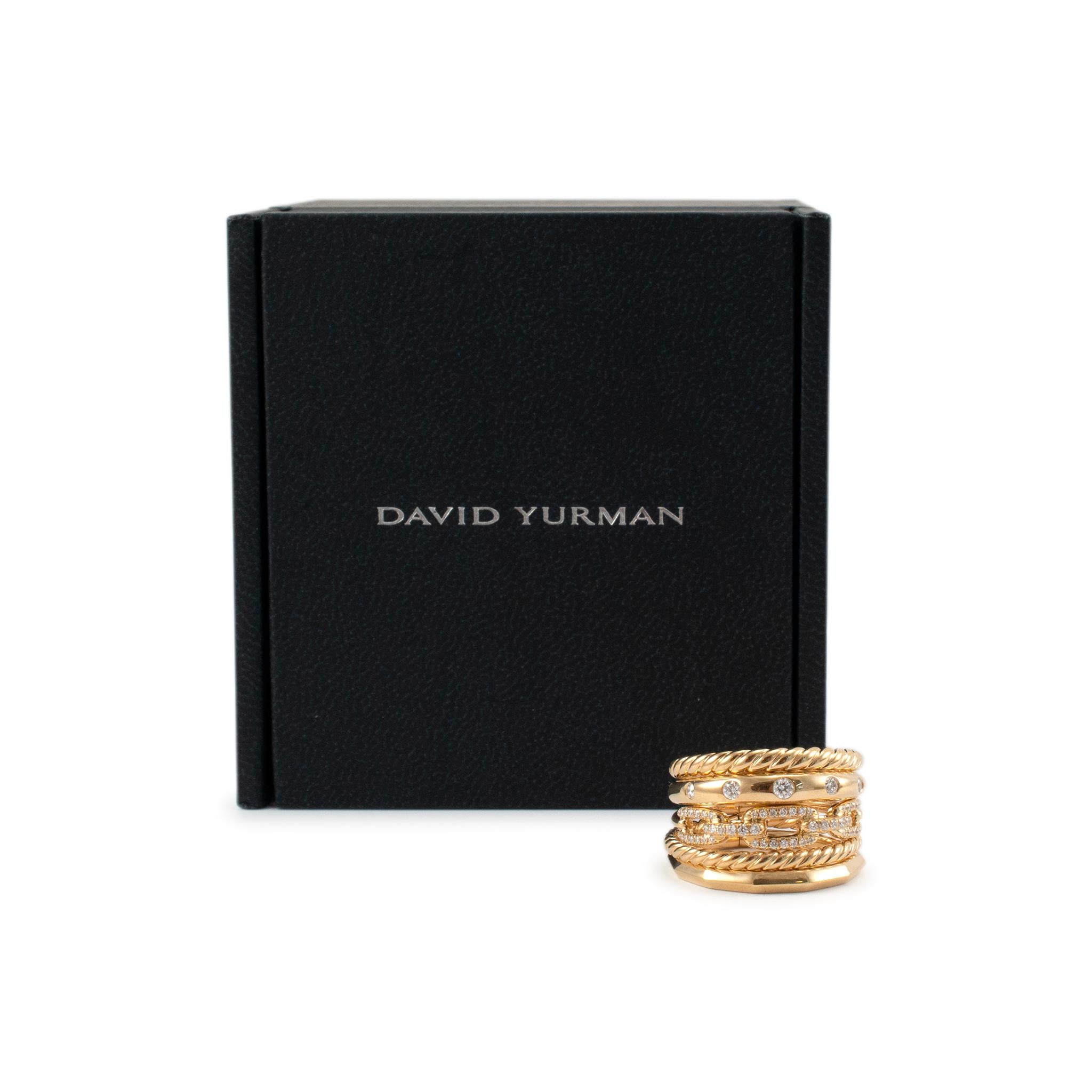 David Yurman 18K Yellow Gold Diamond Stax Wide Five Row Band Ring 3
