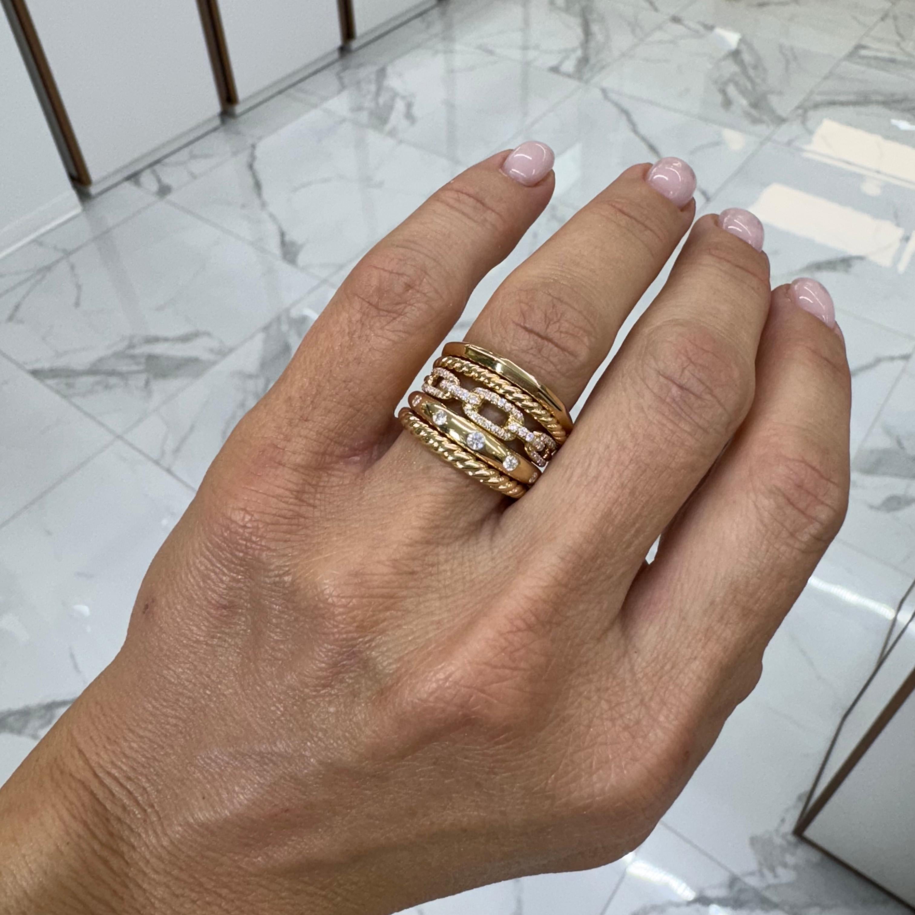 David Yurman 18K Yellow Gold Diamond Stax Wide Five Row Band Ring 4