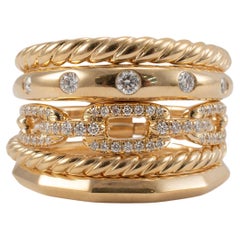 David Yurman 18K Yellow Gold Diamond Stax Wide Five Row Band Ring