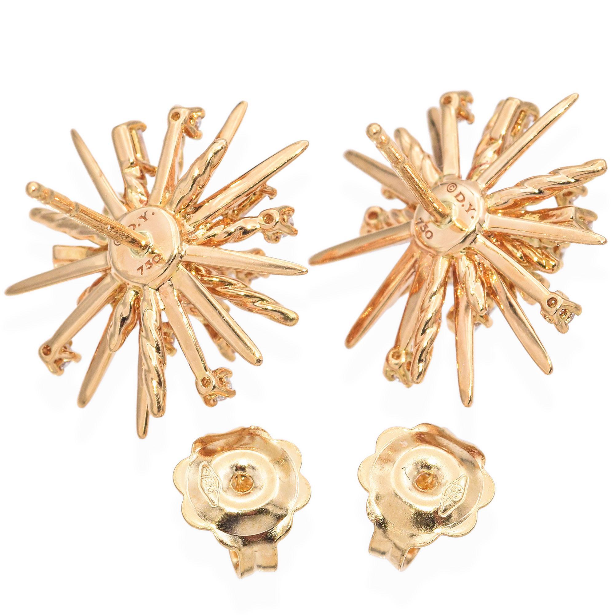 Round Cut David Yurman 18K Yellow Gold Diamond Supernova Stud Earrings For Sale