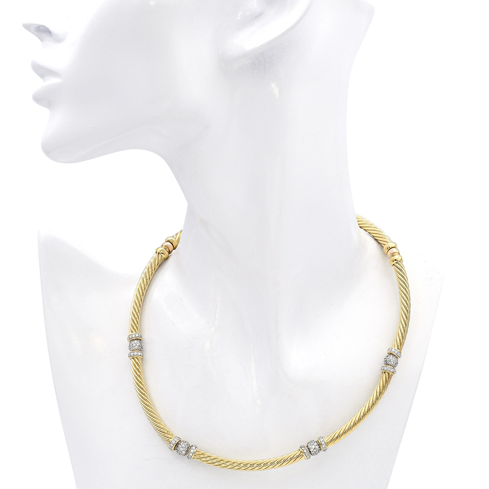 Taglio brillante David Yurman 18k Yellow Gold Diamond Swivel Link Necklace in vendita