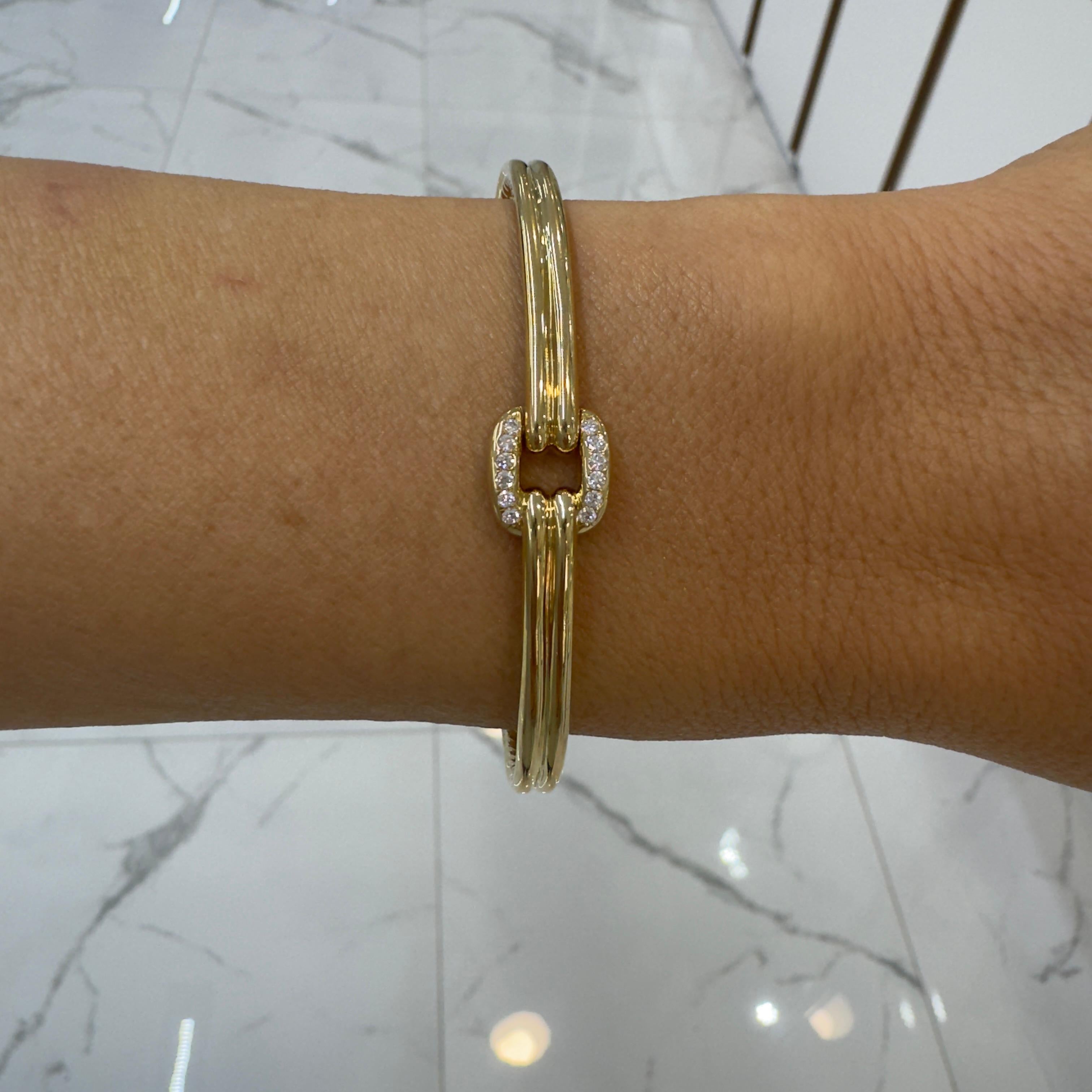 David Yurman 18K Yellow Gold Diamond Thoroughbred Center Link Bangle Bracelet 2