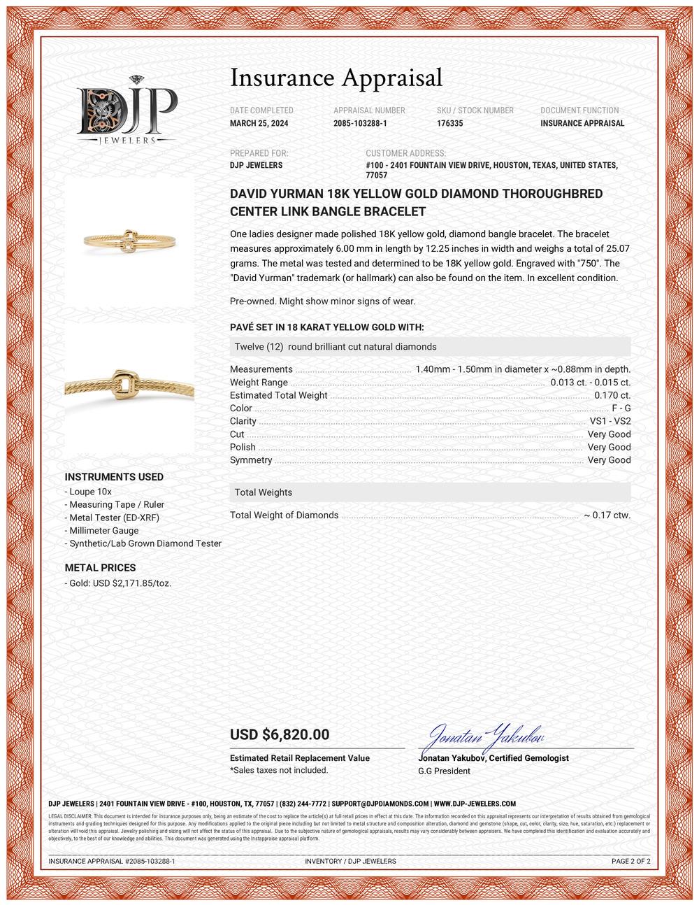 David Yurman 18K Yellow Gold Diamond Thoroughbred Center Link Bangle Bracelet 3