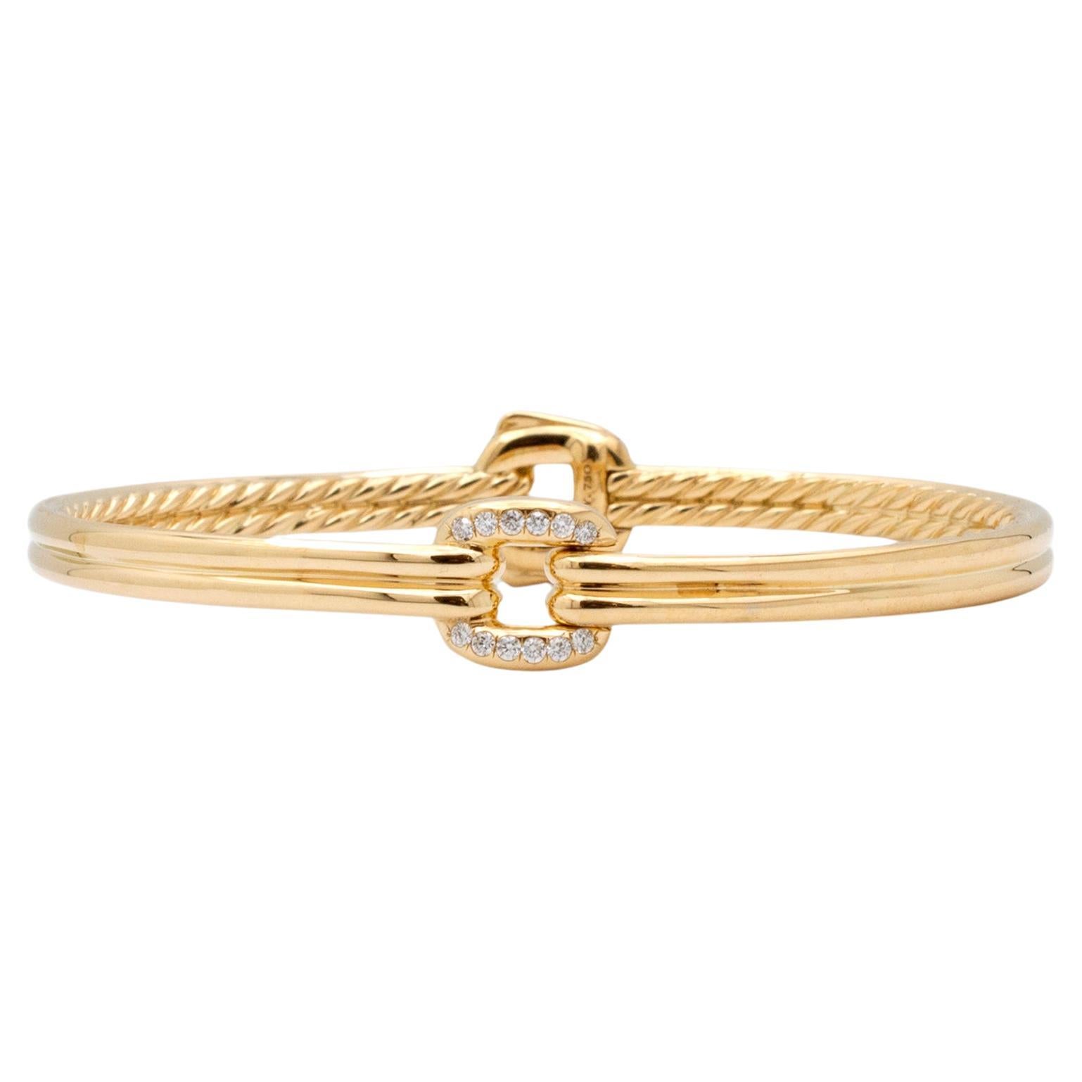 David Yurman 18K Yellow Gold Diamond Thoroughbred Center Link Bangle Bracelet