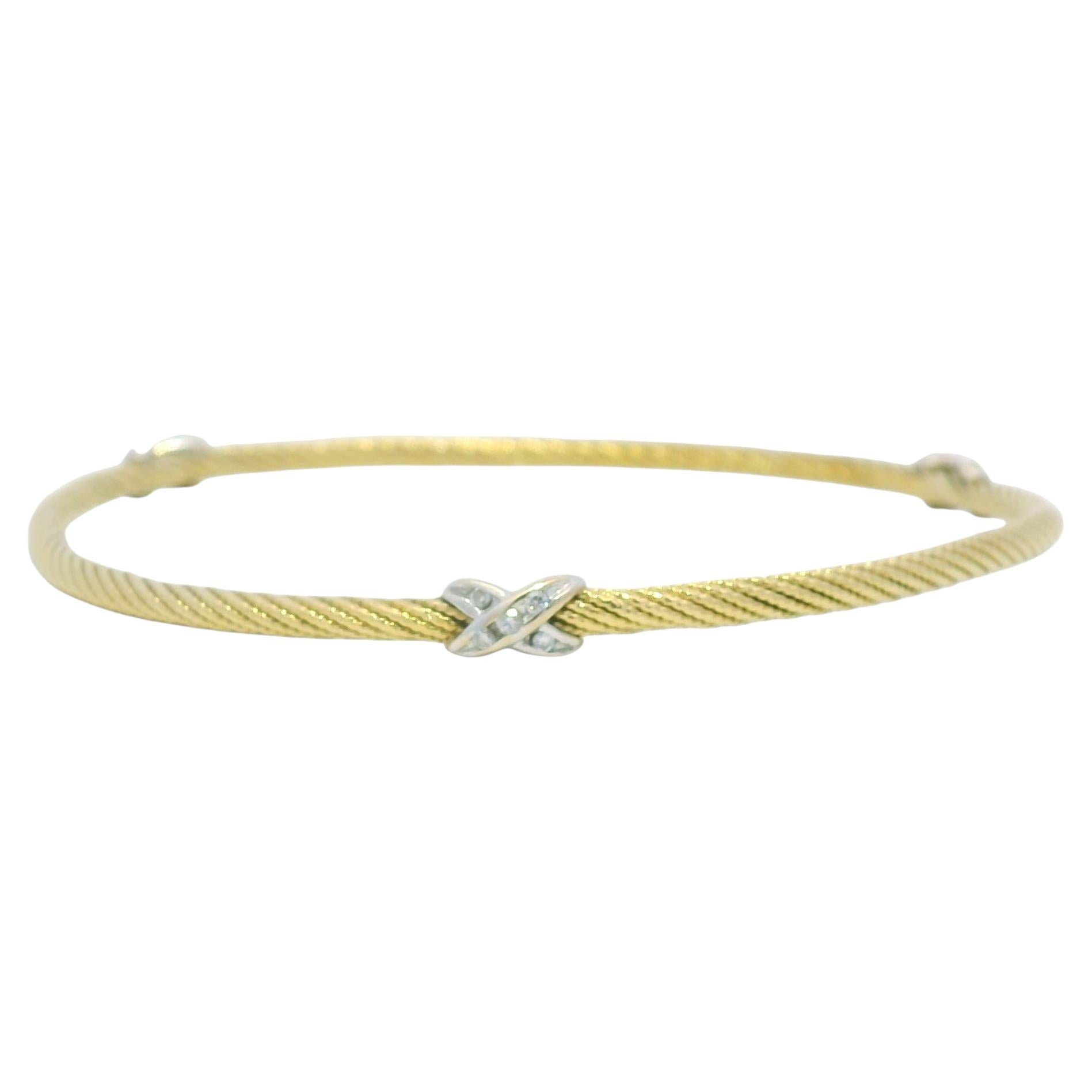 David Yurman 18K Yellow Gold Diamond X Narrow Bangle Bracelet In Stock