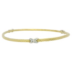 David Yurman 18K Yellow Gold Diamond X Narrow Bangle Bracelet In Stock