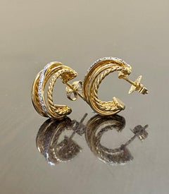David Yurman 18K Yellow Gold Diamonds Crossover Huggie Hoop Earrings