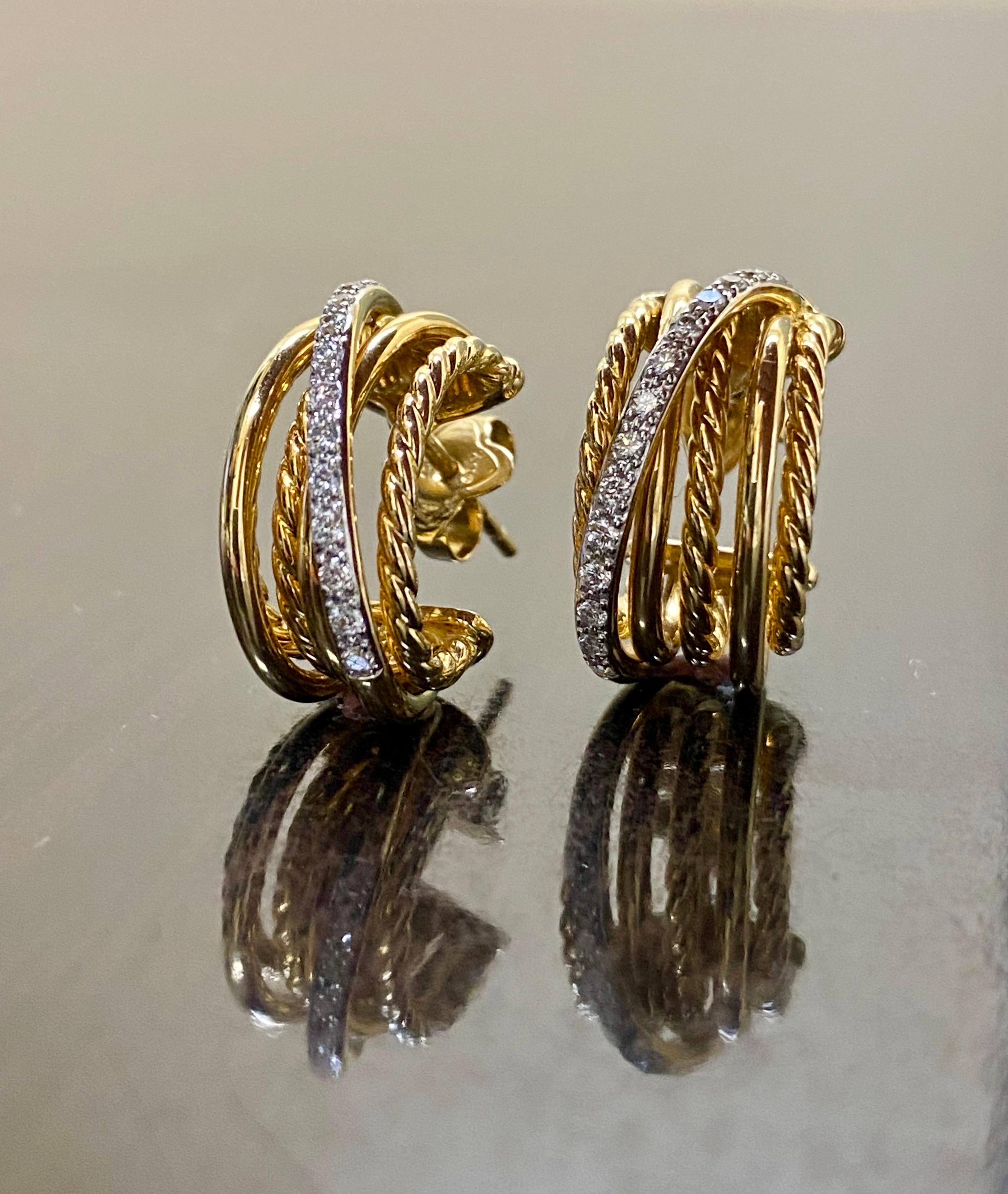 Moderne David Yurman, créoles huggies croisées en or jaune 18 carats et diamants en vente