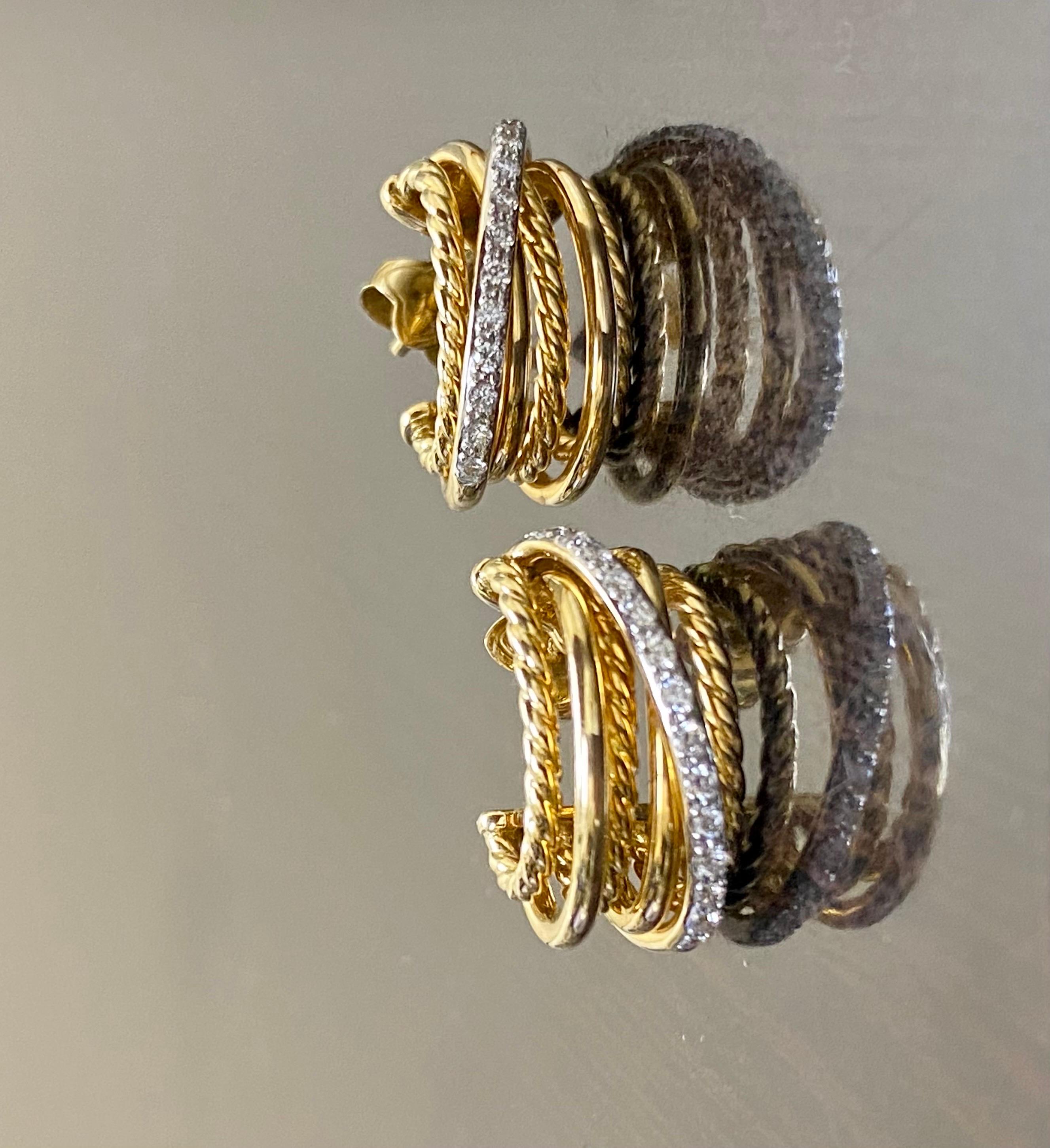 yellow gold diamond huggie hoop earrings