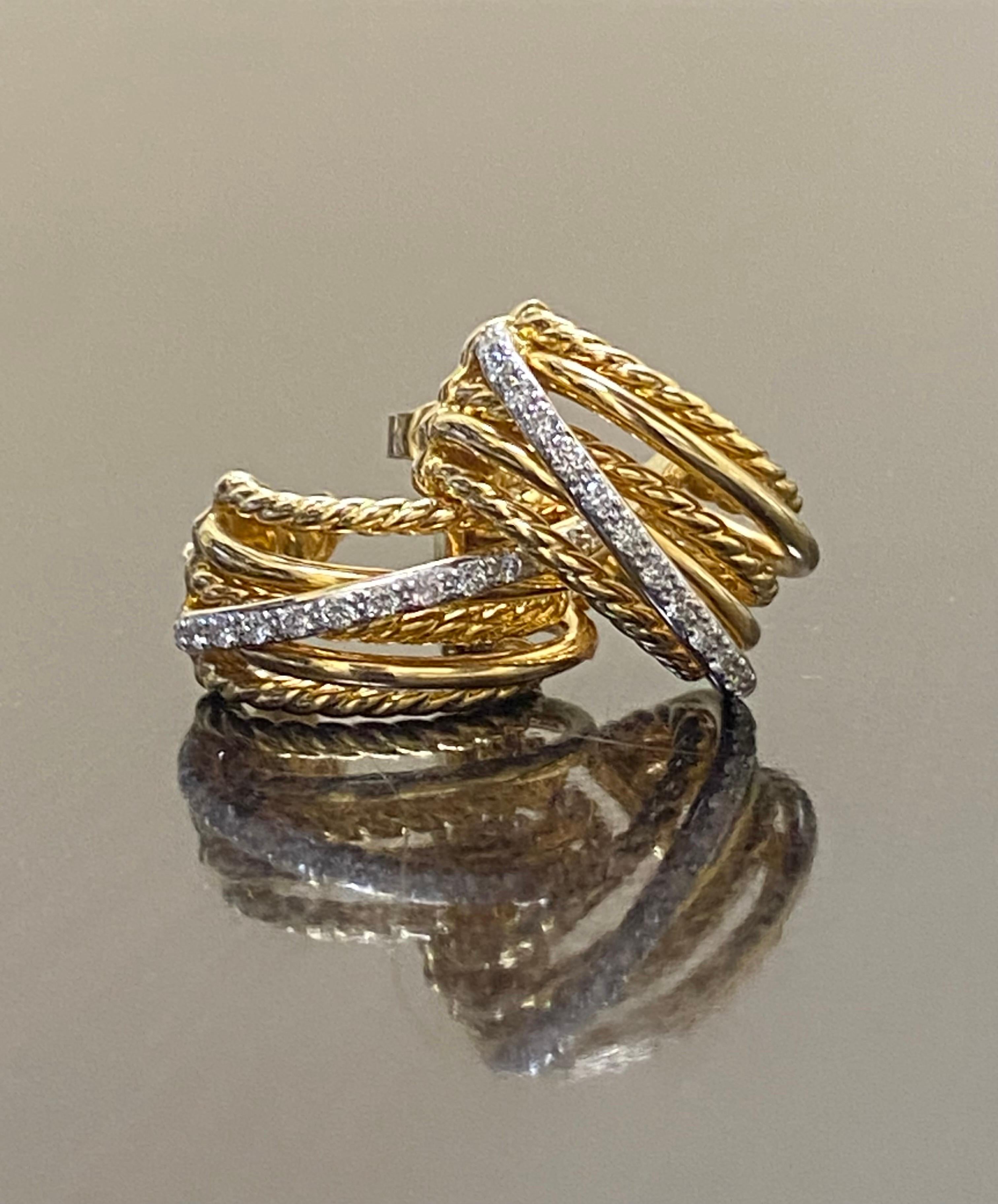 Modern David Yurman 18K Yellow Gold Diamonds Crossover Huggie Hoop Earrings For Sale