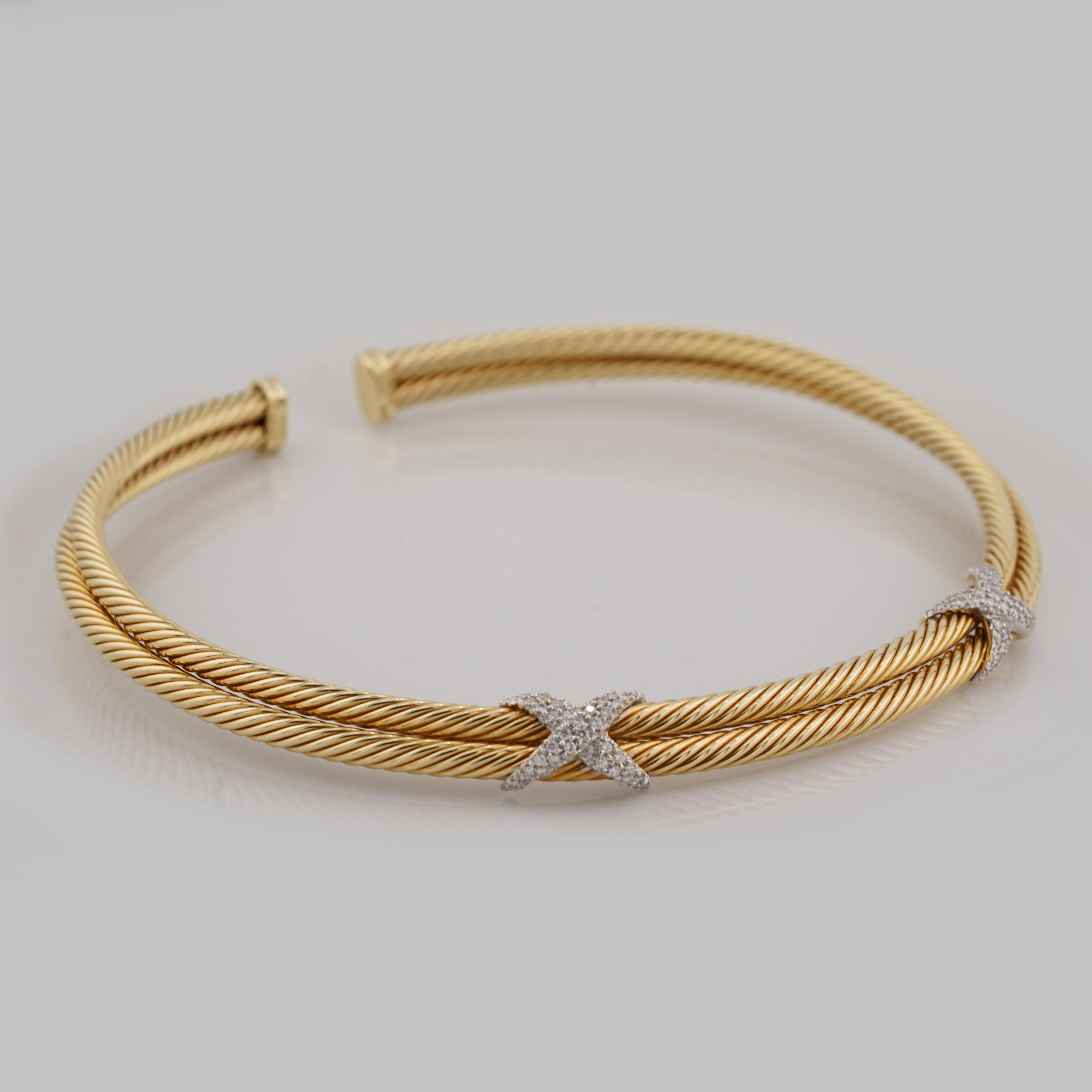 Round Cut David Yurman 18K Yellow Gold Diamonds Necklace For Sale