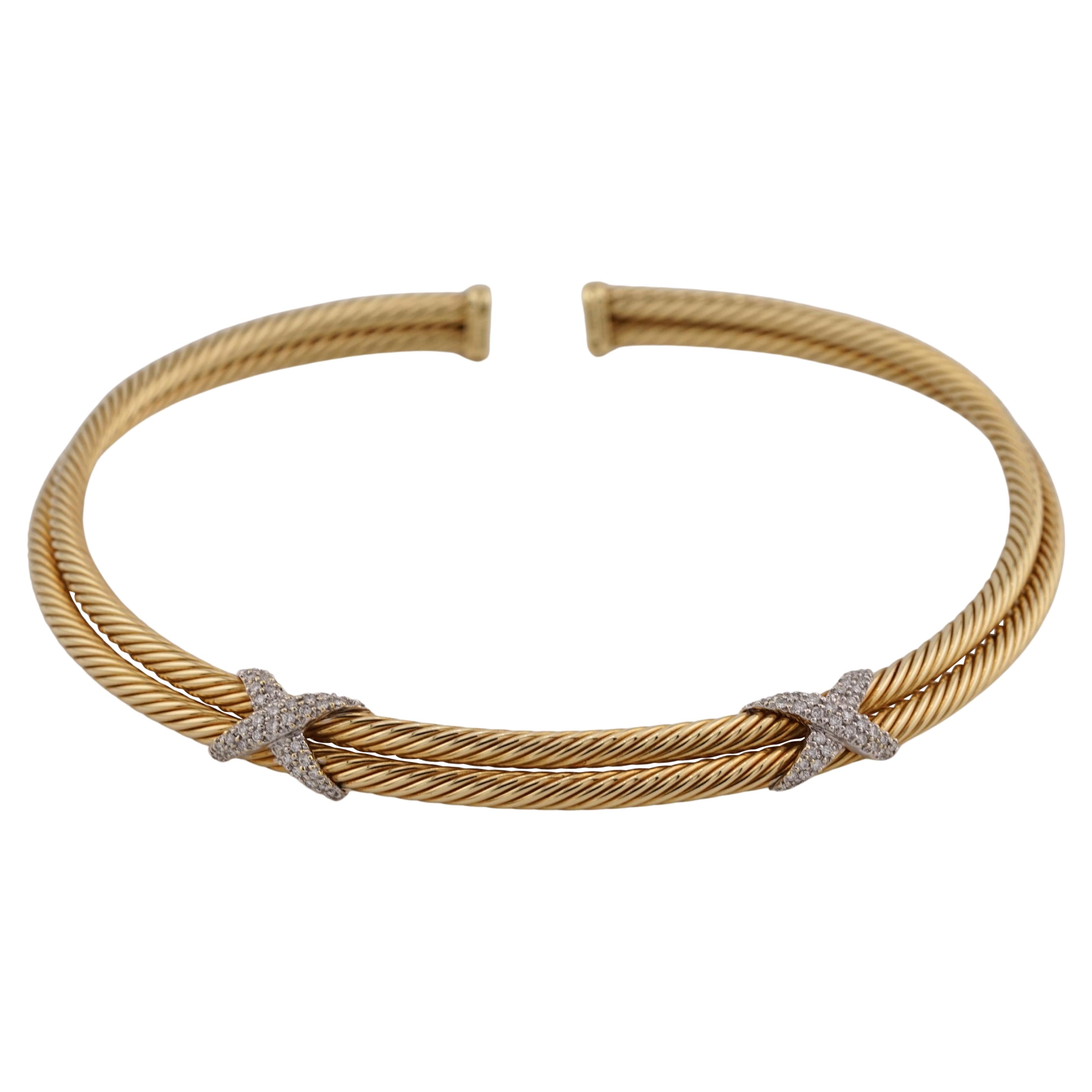 David Yurman Halskette aus 18 Karat Gelbgold mit Diamanten