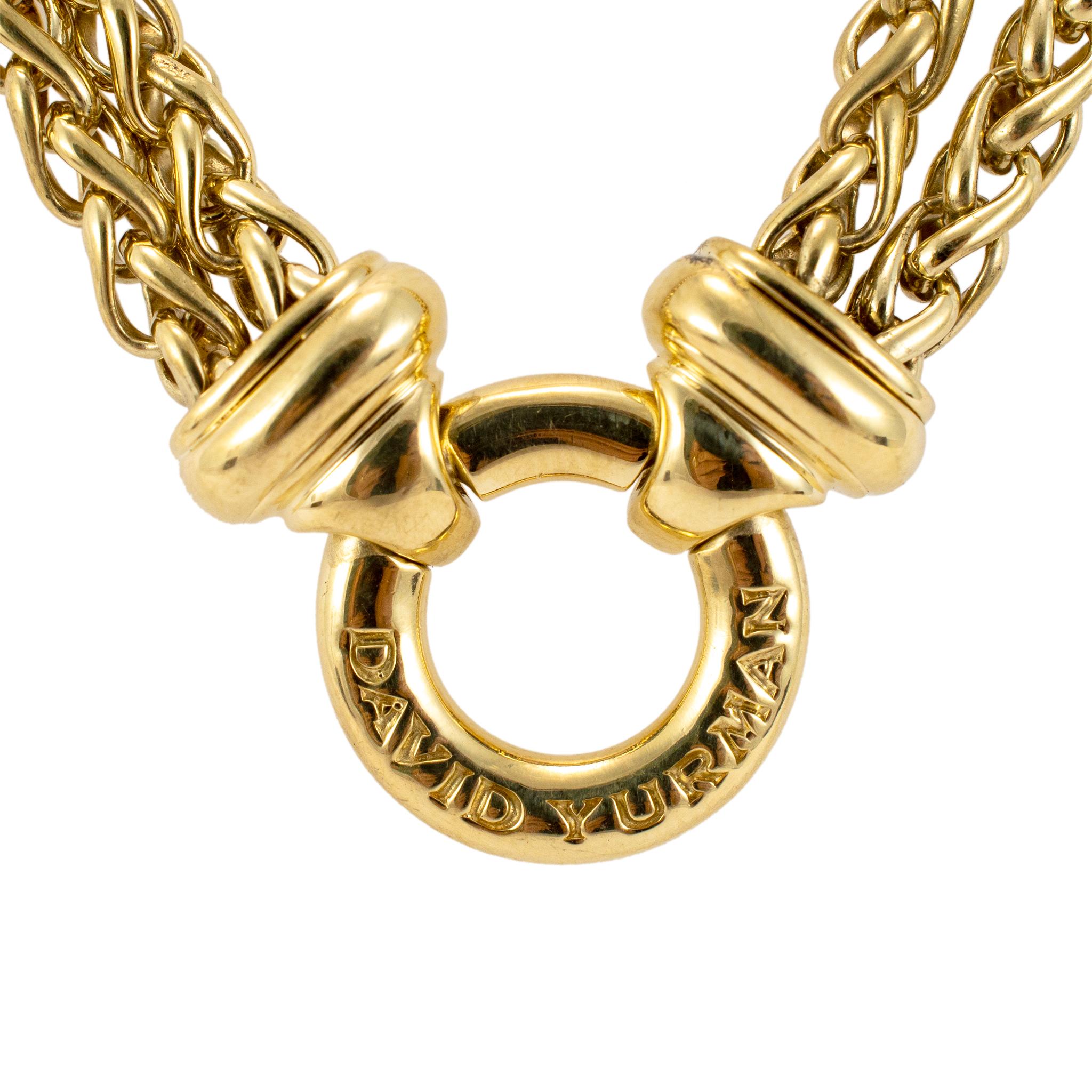 David Yurman Halskette mit Anhänger, 18 Karat Gelbgold Doppelweizenkette Station im Zustand „Hervorragend“ in Houston, TX