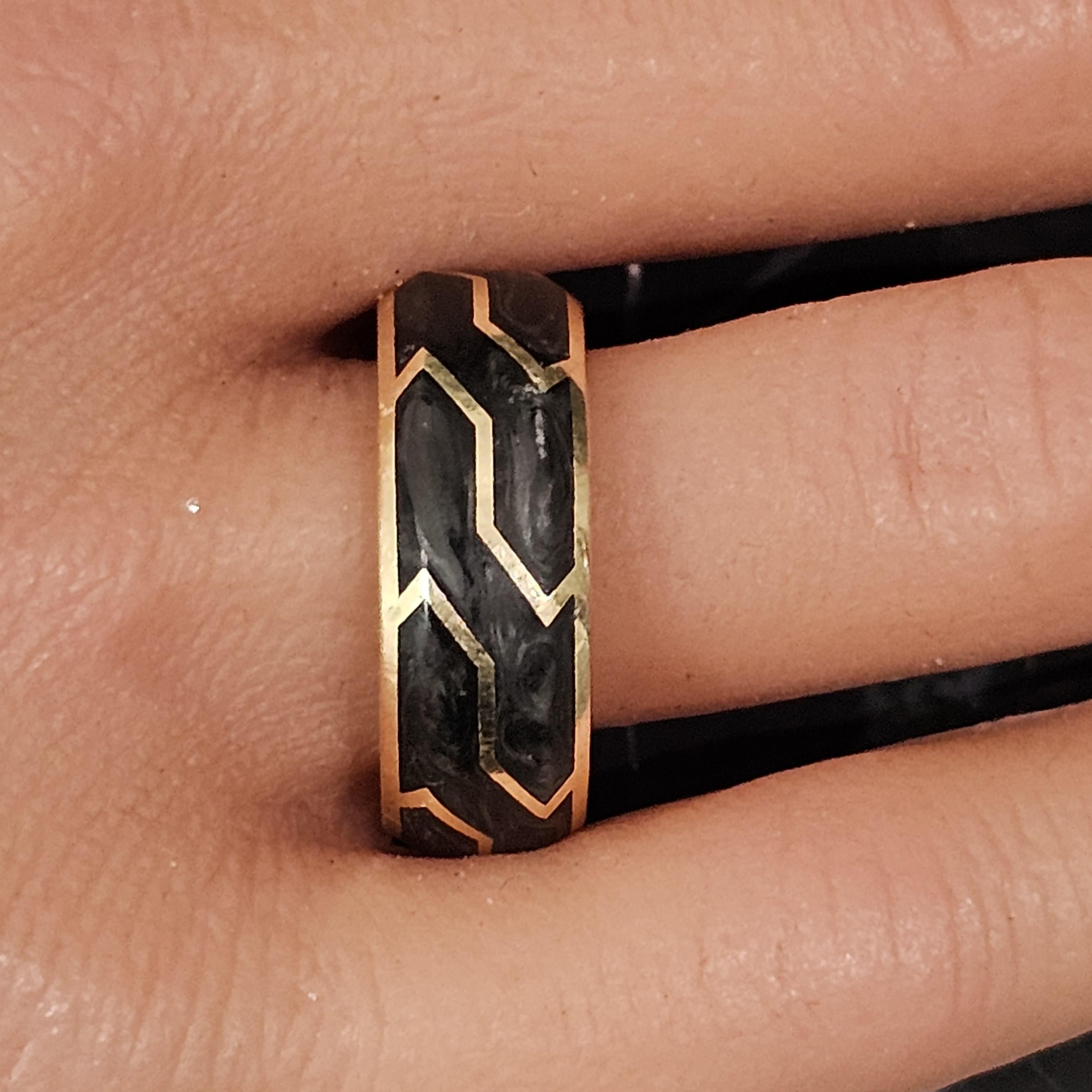 David Yurman 18k Yellow Gold Forged Carbon Wedding Band Ring size 9 8mm wide 1