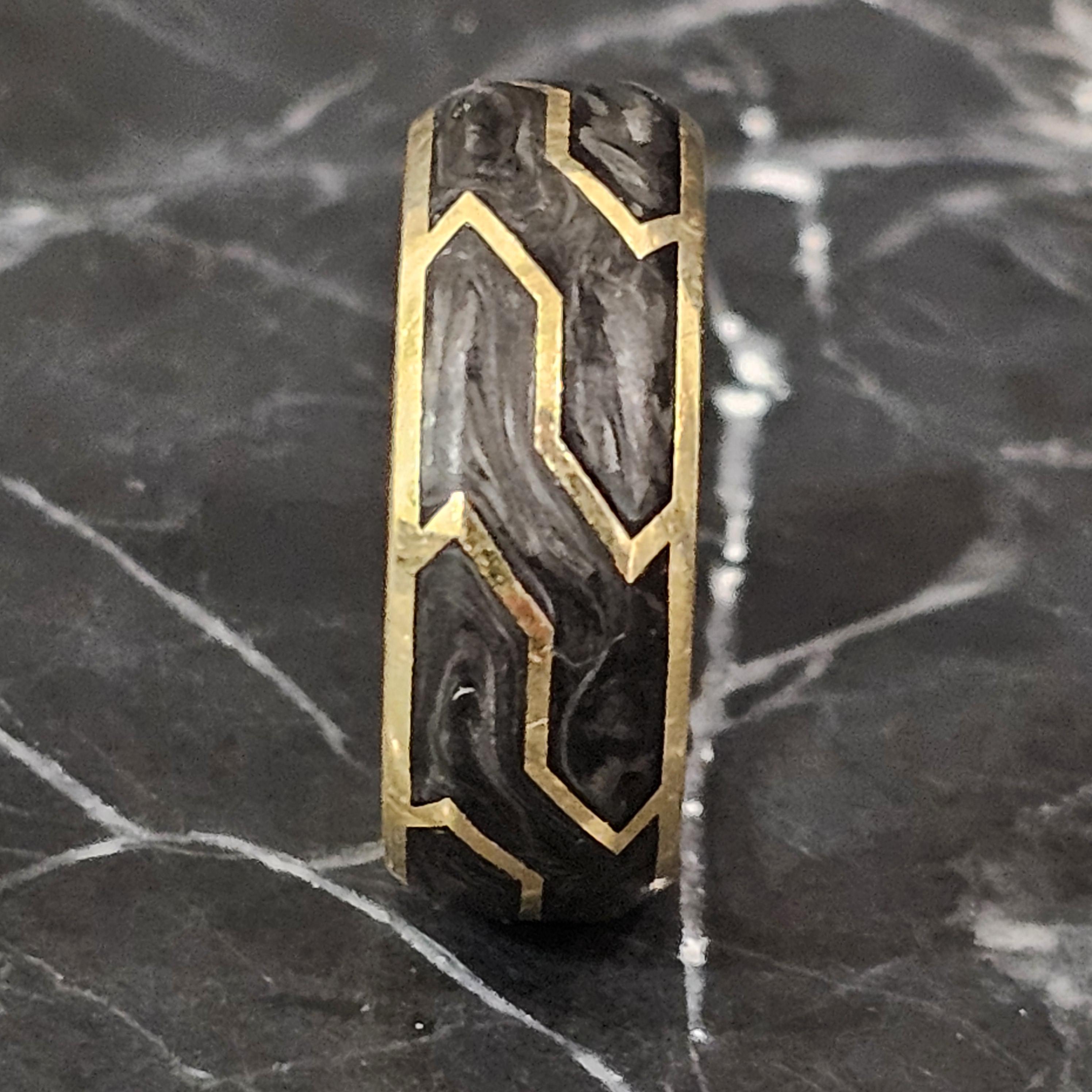 David Yurman 18k Yellow Gold Forged Carbon Wedding Band Ring size 9 8mm wide 3