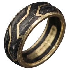 David Yurman 18k Yellow Gold Forged Carbon Wedding Band Ring size 9 8mm wide