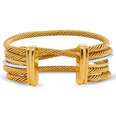 David Yurman 18K Yellow Gold Four Row Crossover Diamond Cuff Bangle Bracelet