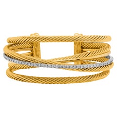 David Yurman: 18 Karat Gelbgold Manschettenarmreif mit vier Reihen Crossover-Diamanten