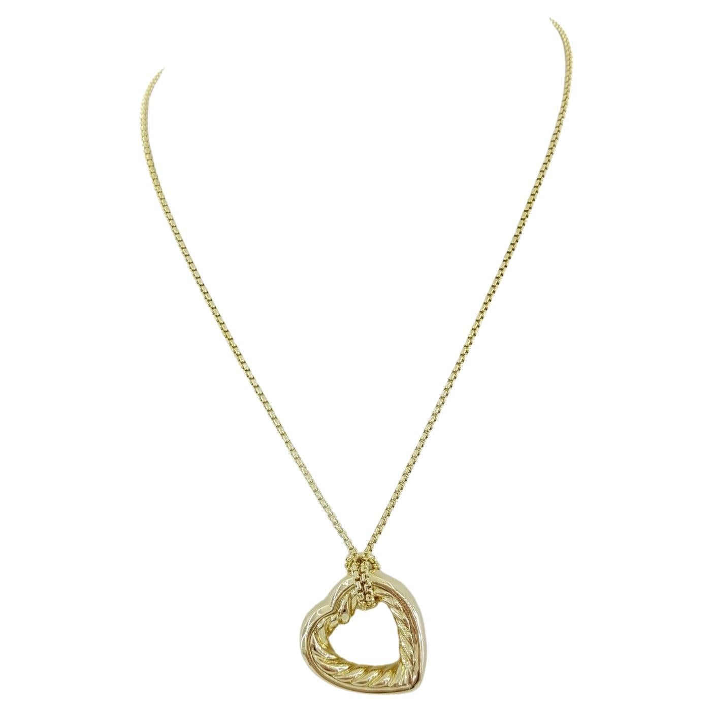Modern David Yurman 18k Yellow Gold Heart Cable Pendant Necklace For Sale