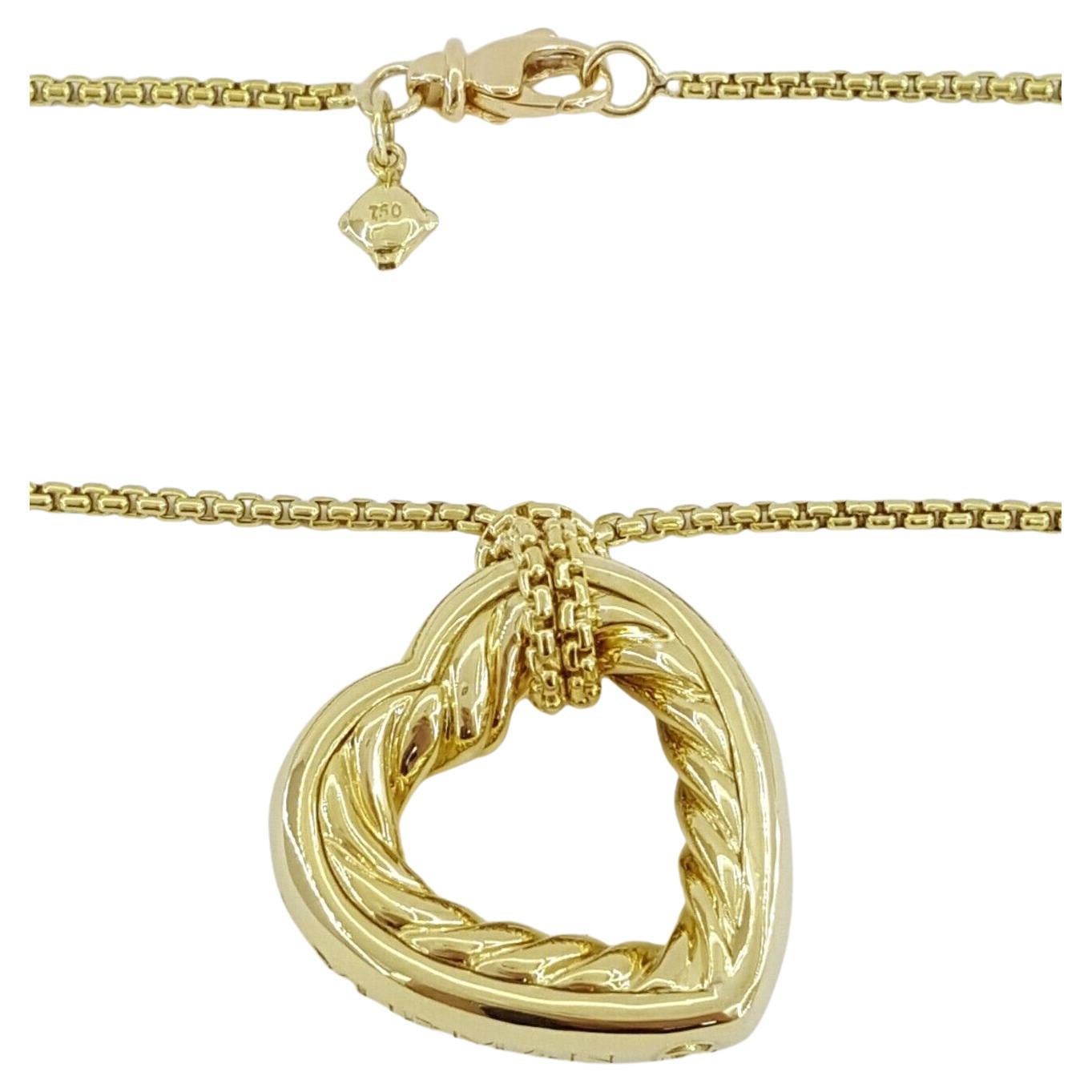 Women's David Yurman 18k Yellow Gold Heart Cable Pendant Necklace For Sale