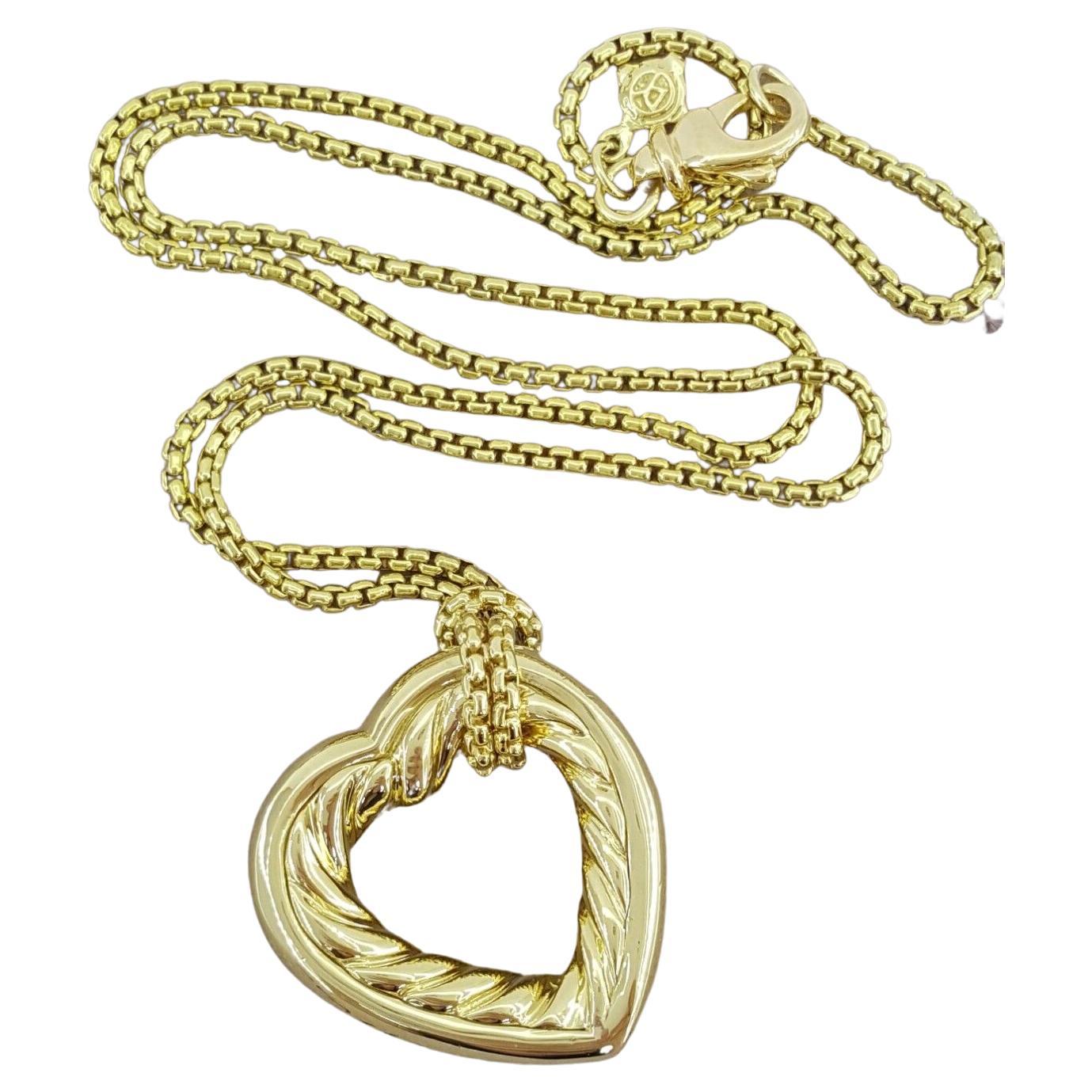 David Yurman 18 Karat Yellow Gold Open Heart Cable Pendant Necklace Box