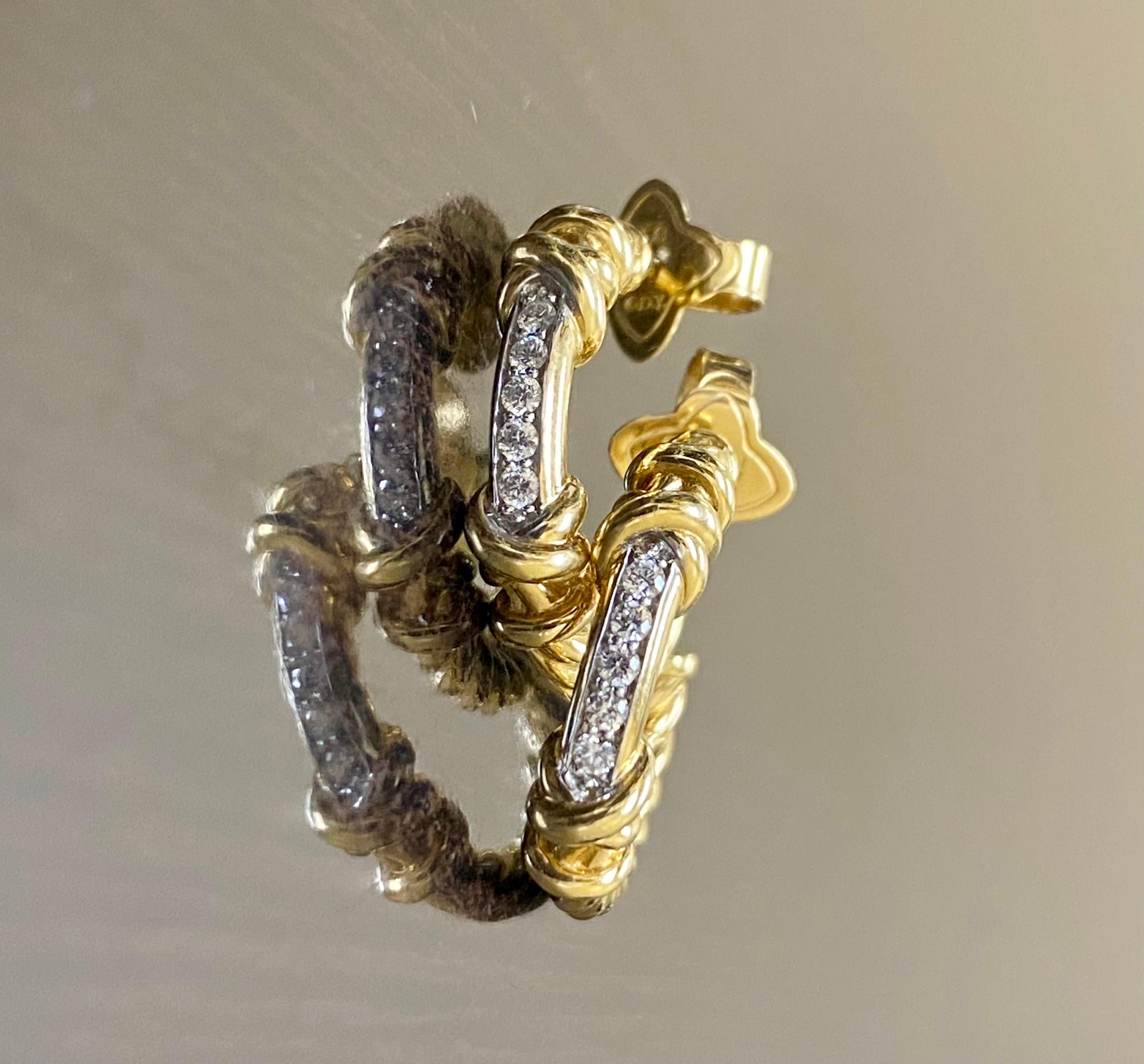 David Yurman 18K Yellow Gold Helena Diamond Hoop Earrings For Sale 3