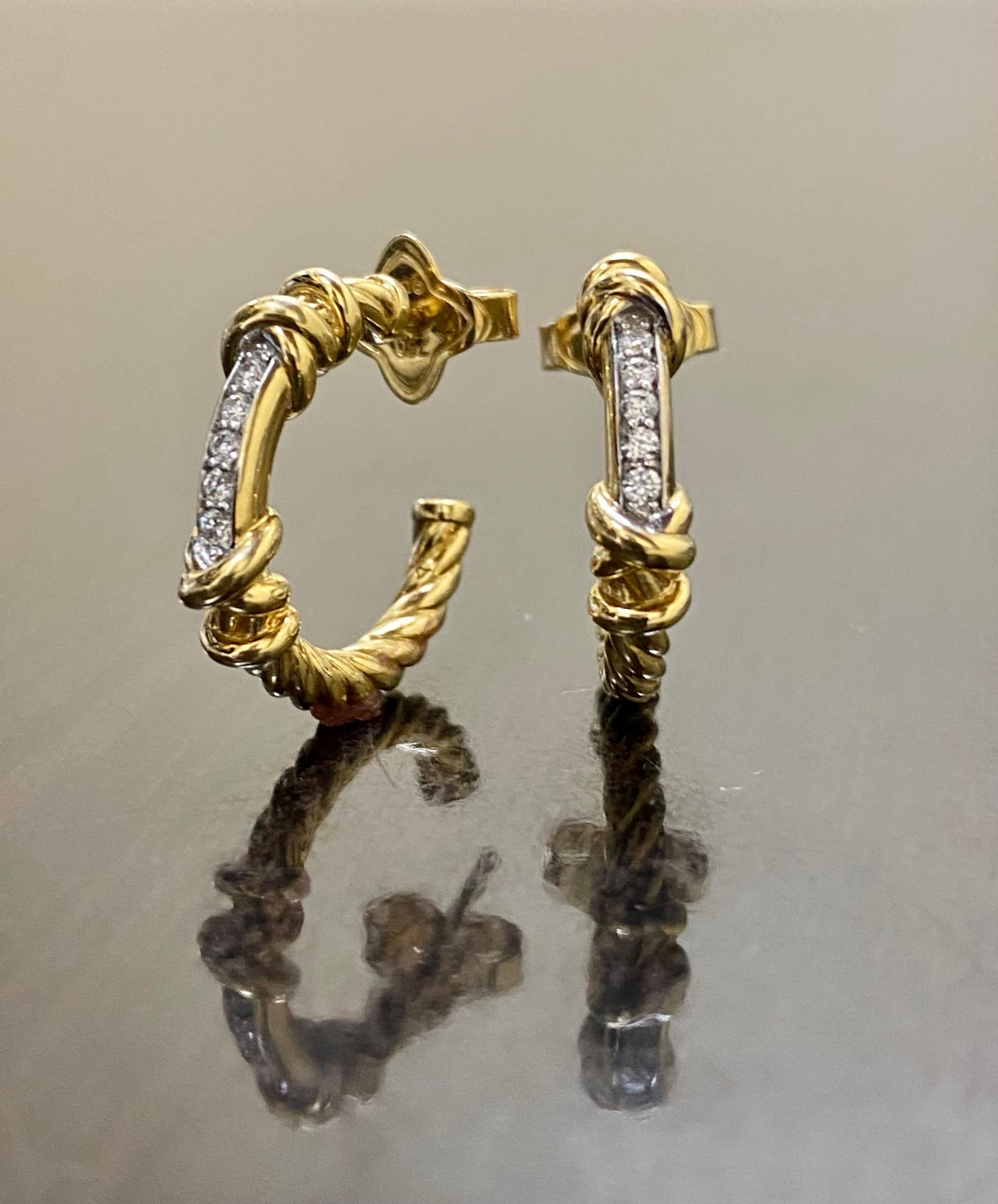 Modern David Yurman 18K Yellow Gold Helena Diamond Hoop Earrings For Sale
