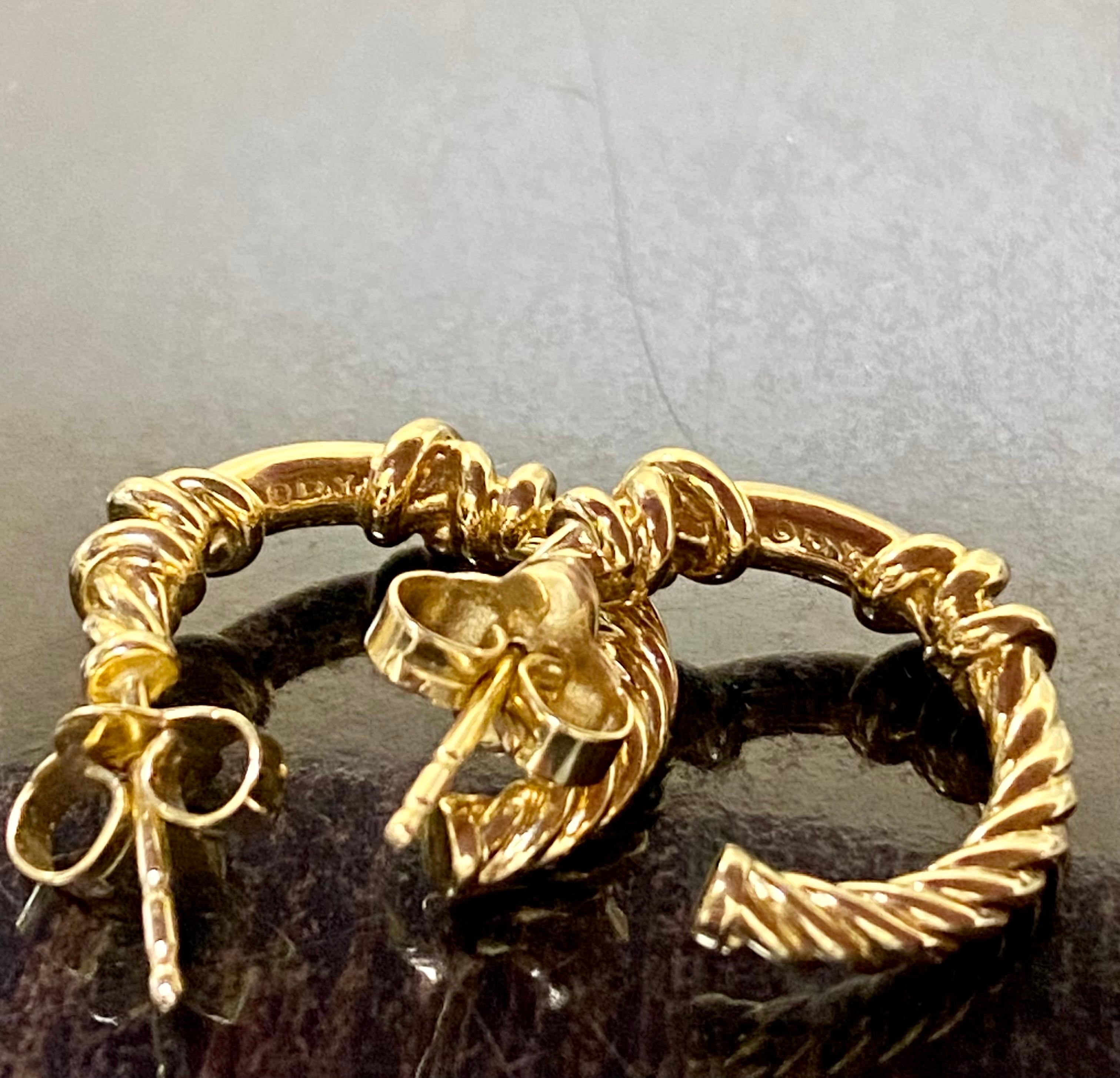 Women's David Yurman 18K Yellow Gold Helena Diamond Hoop Earrings For Sale