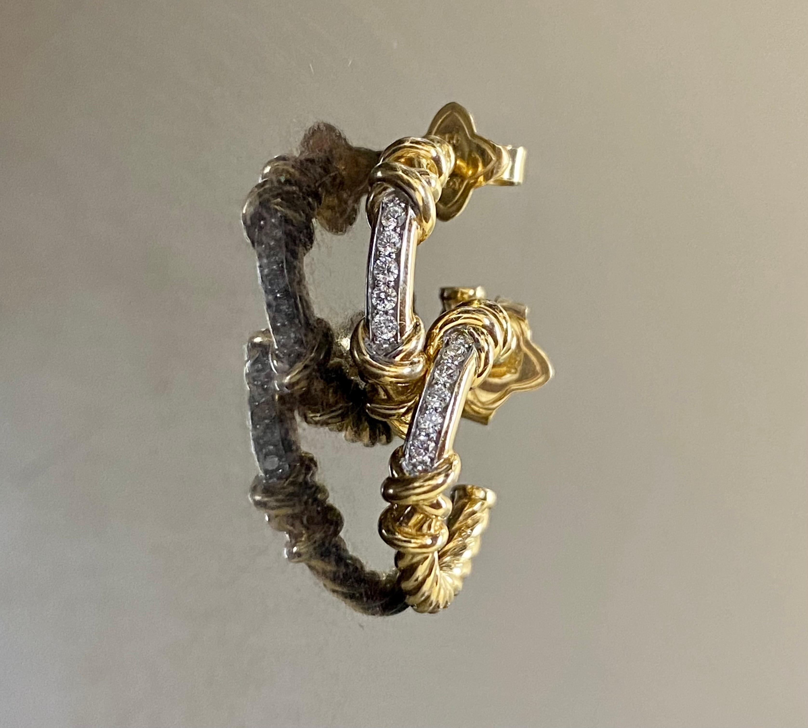 David Yurman 18K Yellow Gold Helena Diamond Hoop Earrings For Sale 2