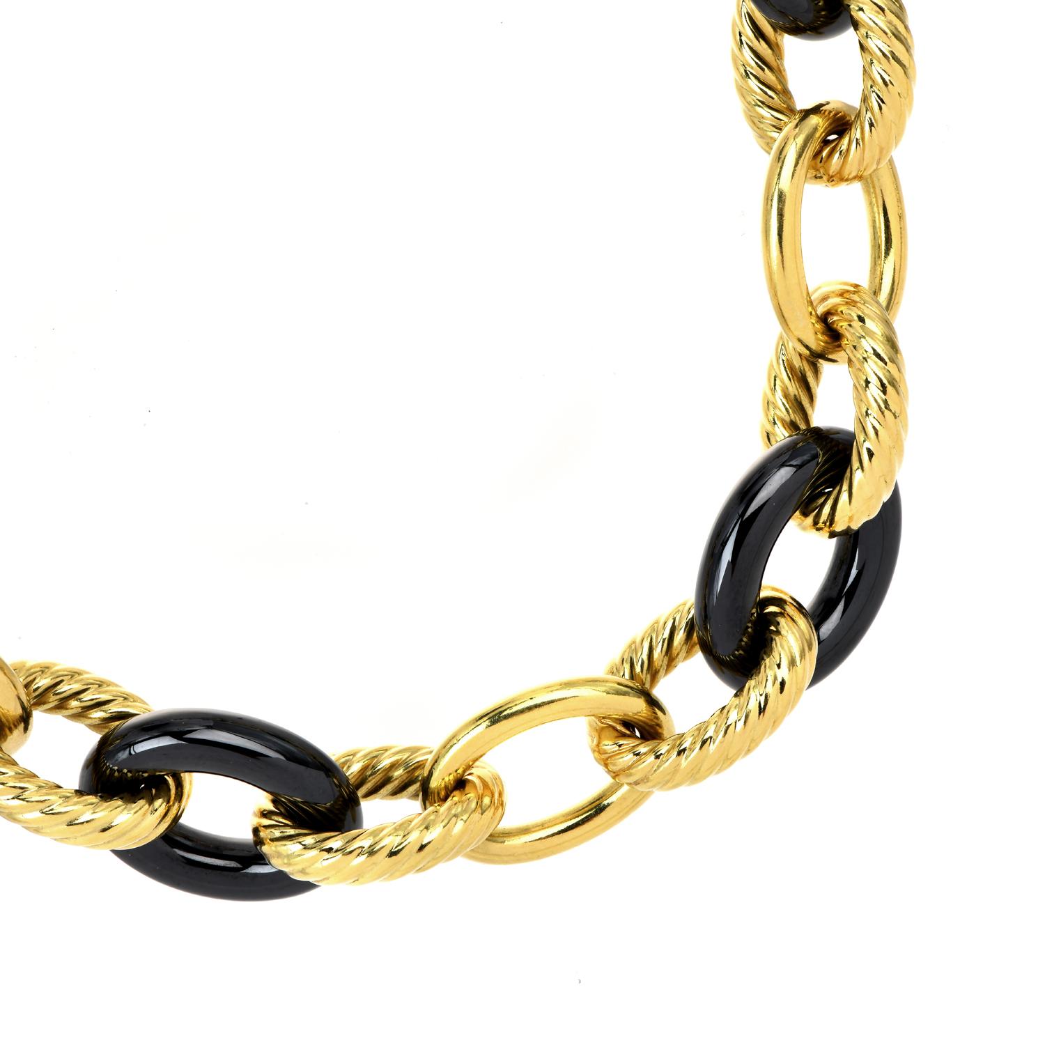 Uncut David Yurman 18K Yellow Gold Hematite 17 mm Large Link Chain Necklace For Sale