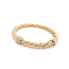 David Yurman 18k Yellow Gold Hinged Cable Bracelet with .37ctw Diamond Pave